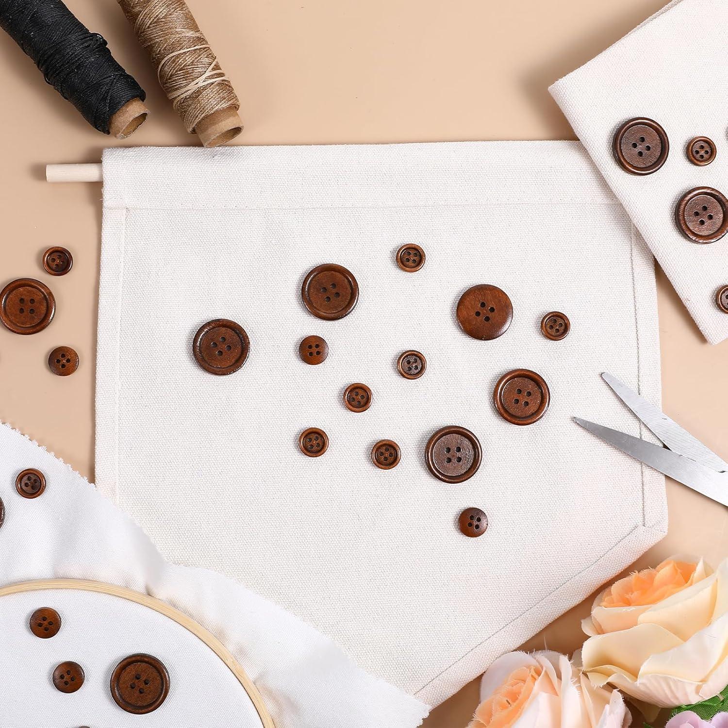 100 Botones de Madera Marrón 12.7mm y 25.4mm 4 Agujeros