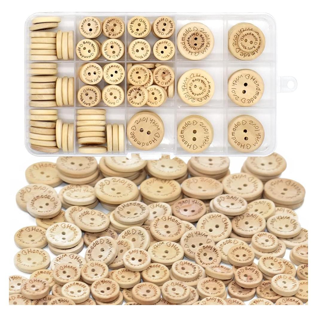 150 Piezas Botones de Madera Natural HDST-HOME 15mm 20mm 25mm