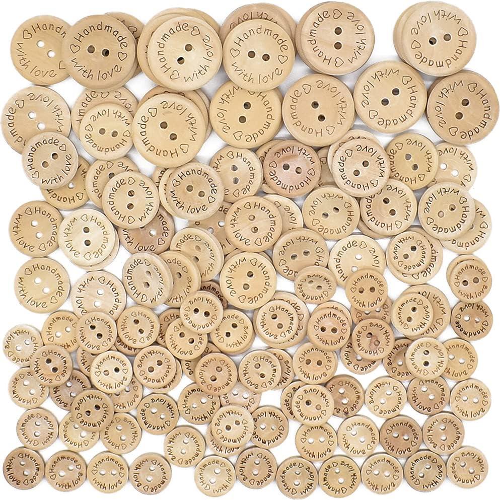 150 Piezas Botones de Madera Natural HDST-HOME 15mm 20mm 25mm