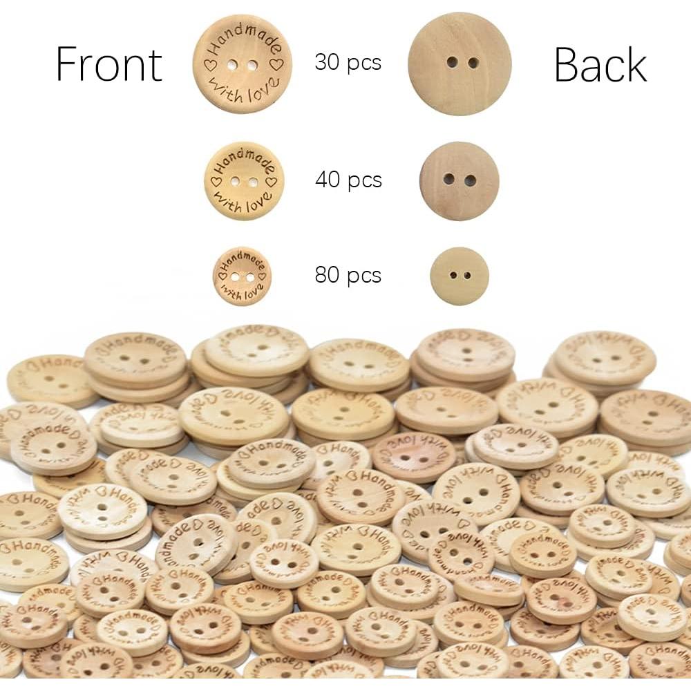 150 Piezas Botones de Madera Natural HDST-HOME 15mm 20mm 25mm