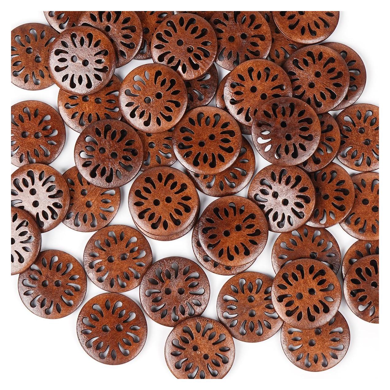 Botones de Madera con Flor Chenkou Craft 30mm 50 Piezas