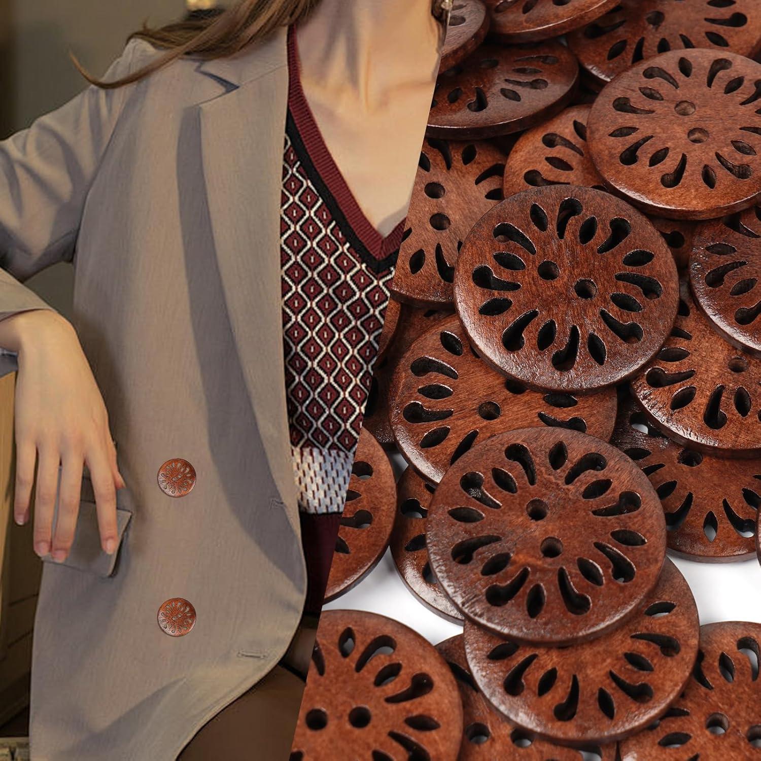 Botones de Madera con Flor Chenkou Craft 30mm 50 Piezas