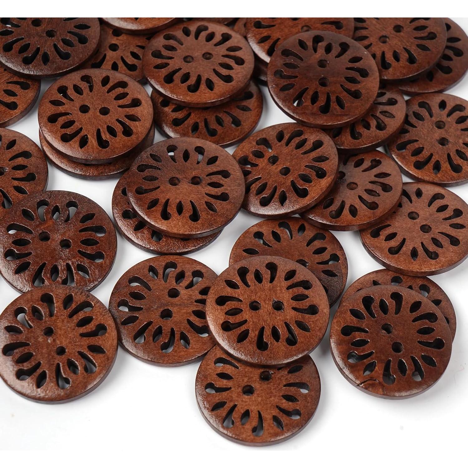 Botones de Madera con Flor Chenkou Craft 30mm 50 Piezas