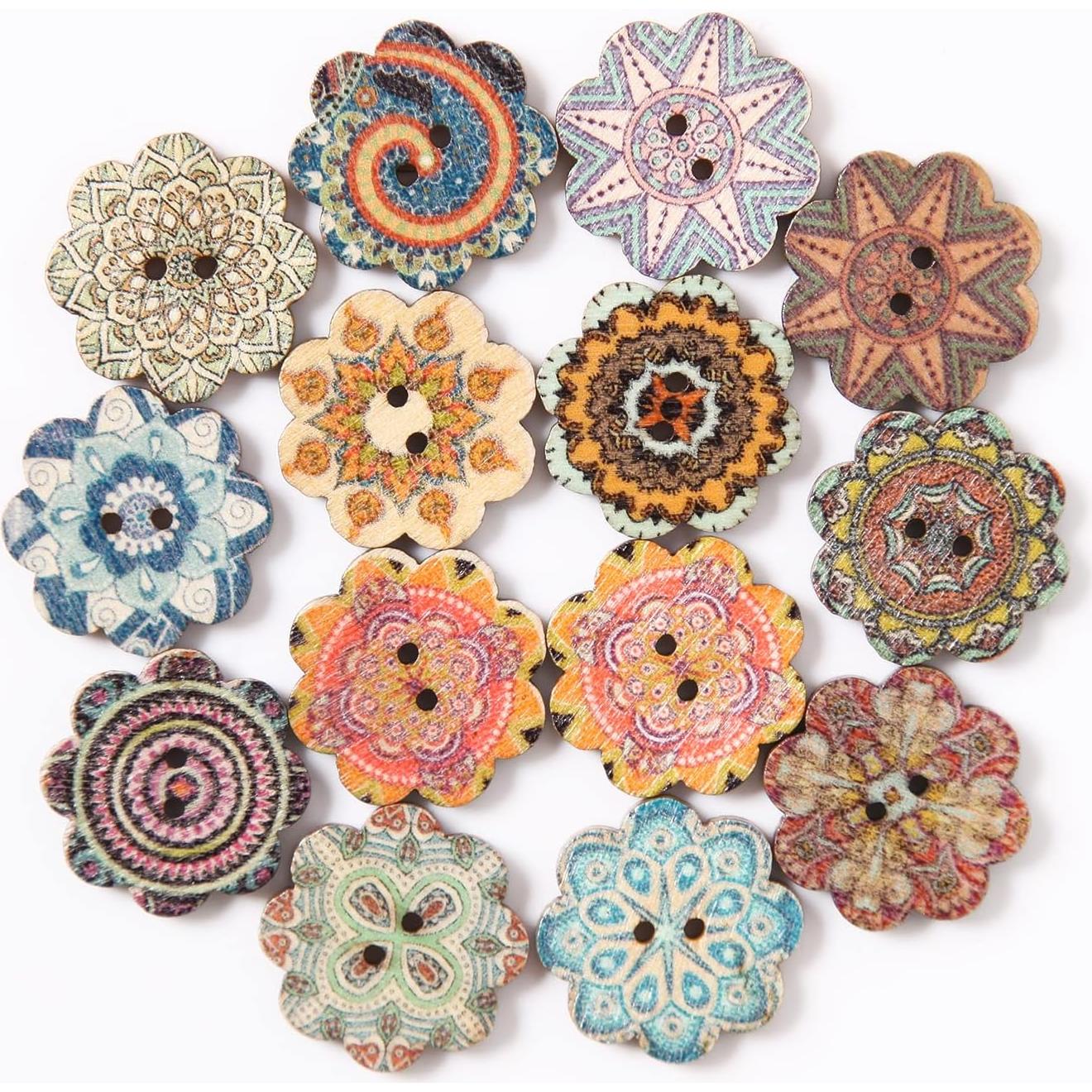 100 Botones de Madera Vintage MASONEE 20mm Patrón Mixto