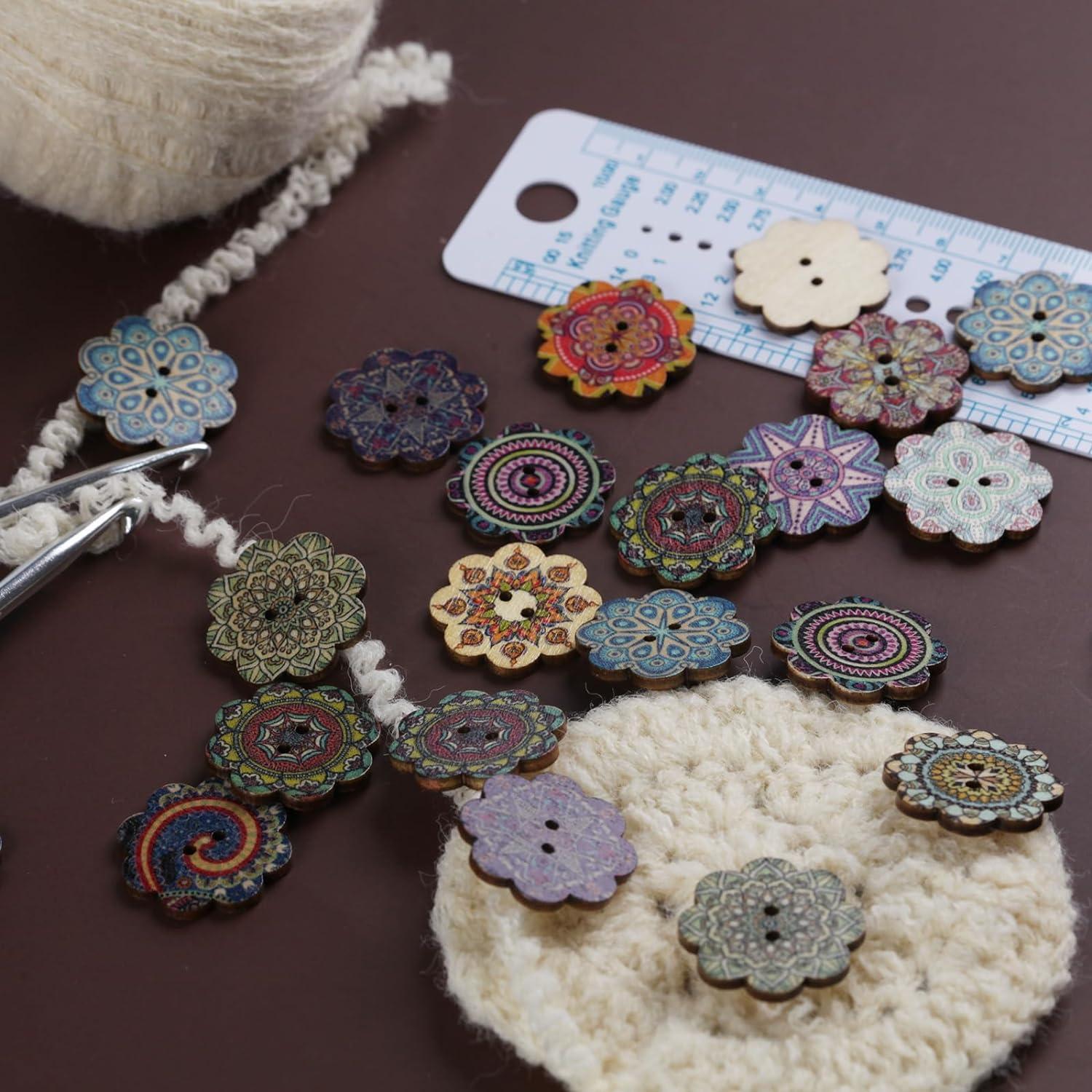 100 Botones de Madera Vintage MASONEE 20mm Patrón Mixto