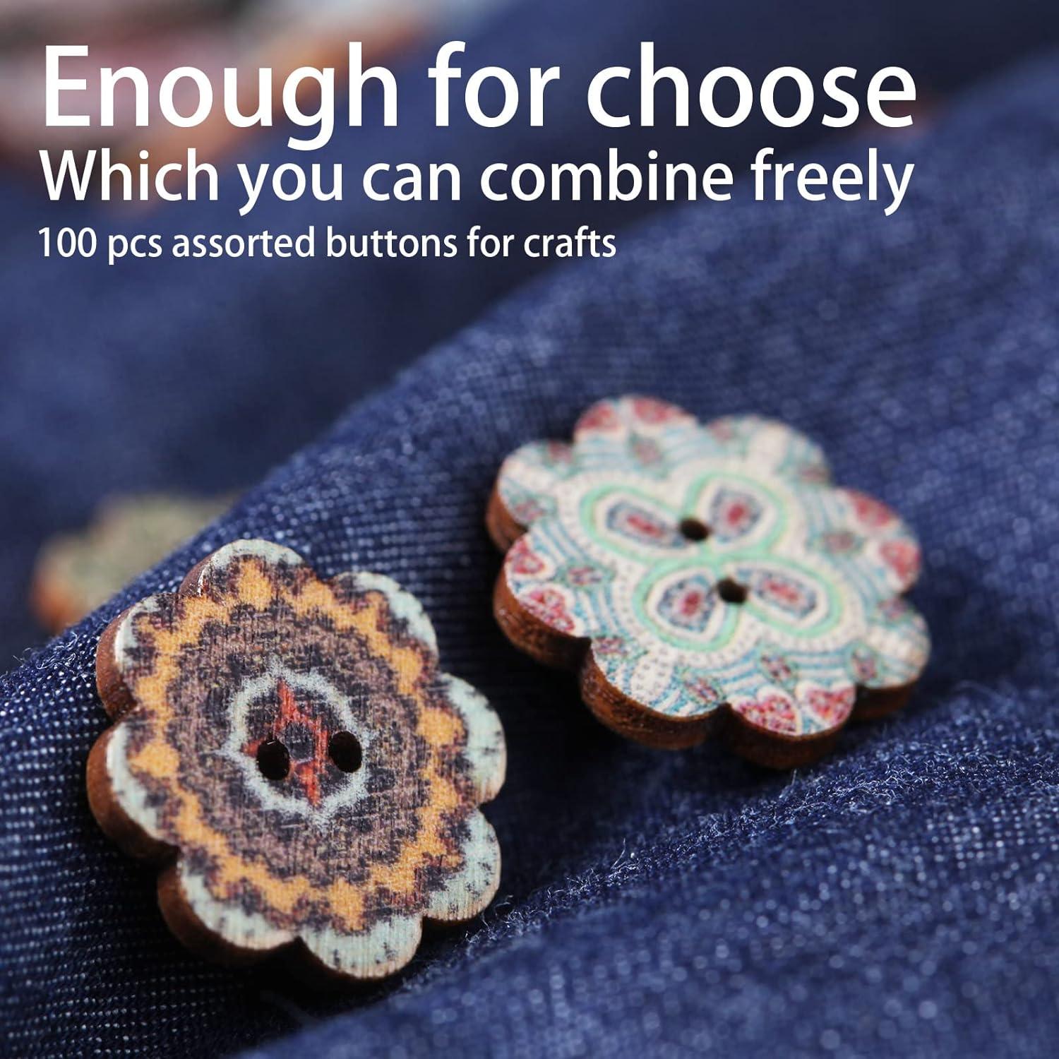 100 Botones de Madera Vintage MASONEE 20mm Patrón Mixto