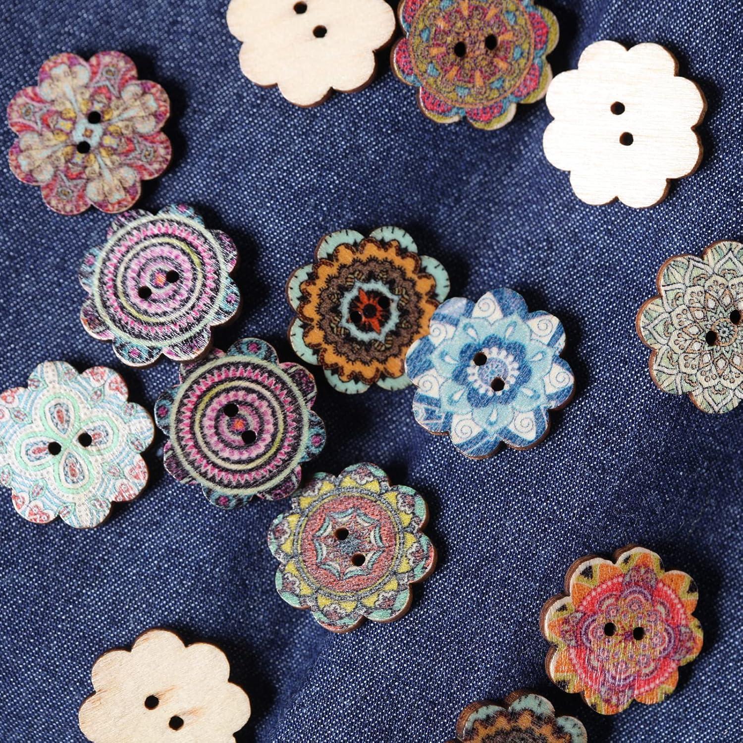 100 Botones de Madera Vintage MASONEE 20mm Patrón Mixto