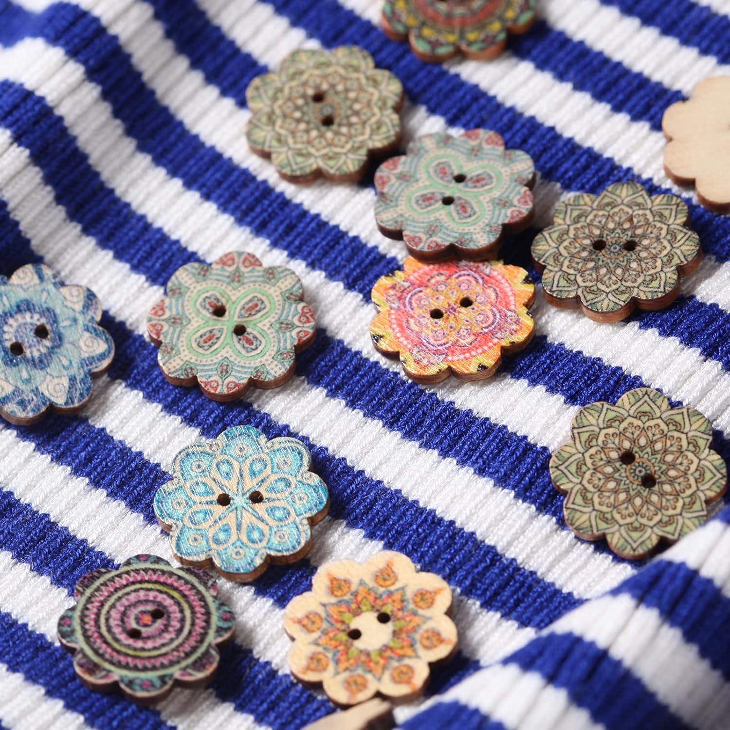100 Botones de Madera Vintage MASONEE 20mm Patrón Mixto