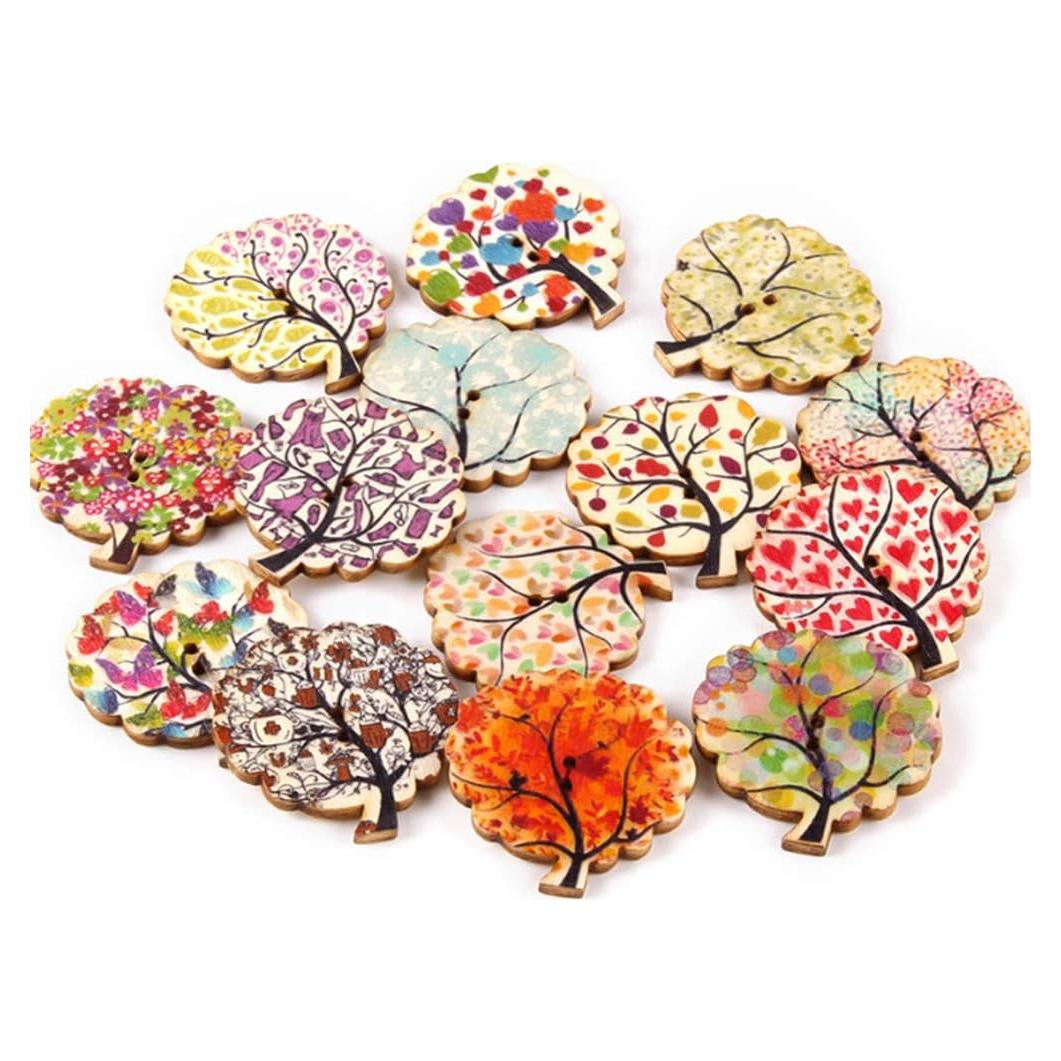 Botones de Madera Natural AKOAK 50 Pcs Corazón 25mm DIY