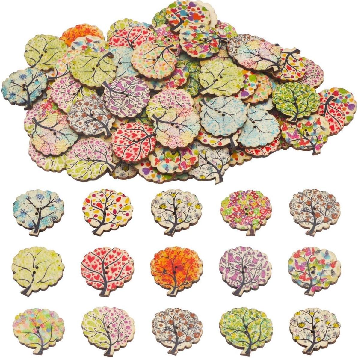 Botones de Madera Natural AKOAK 50 Pcs Corazón 25mm DIY