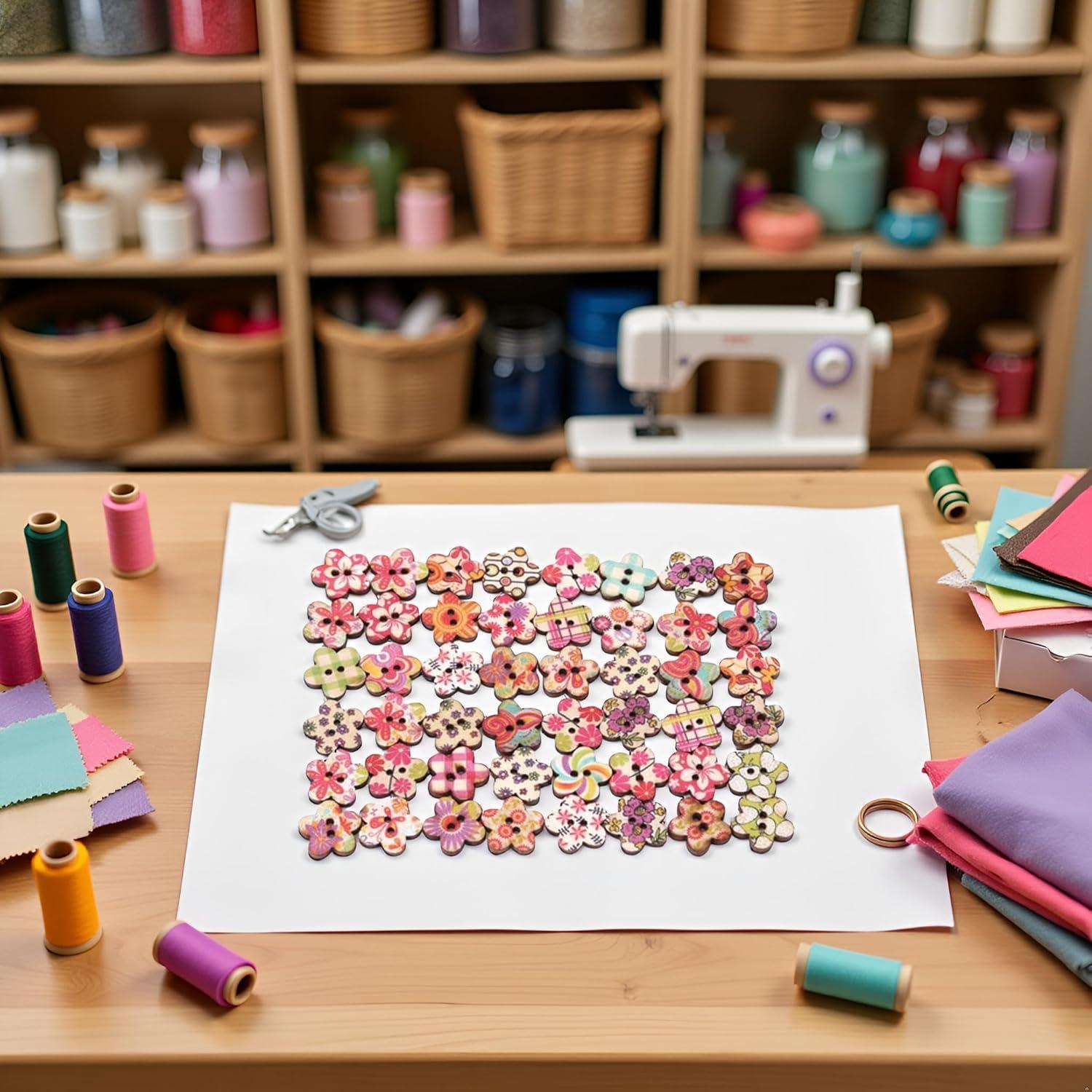 50 Botones de Madera Multicolor Tustao para Manualidades