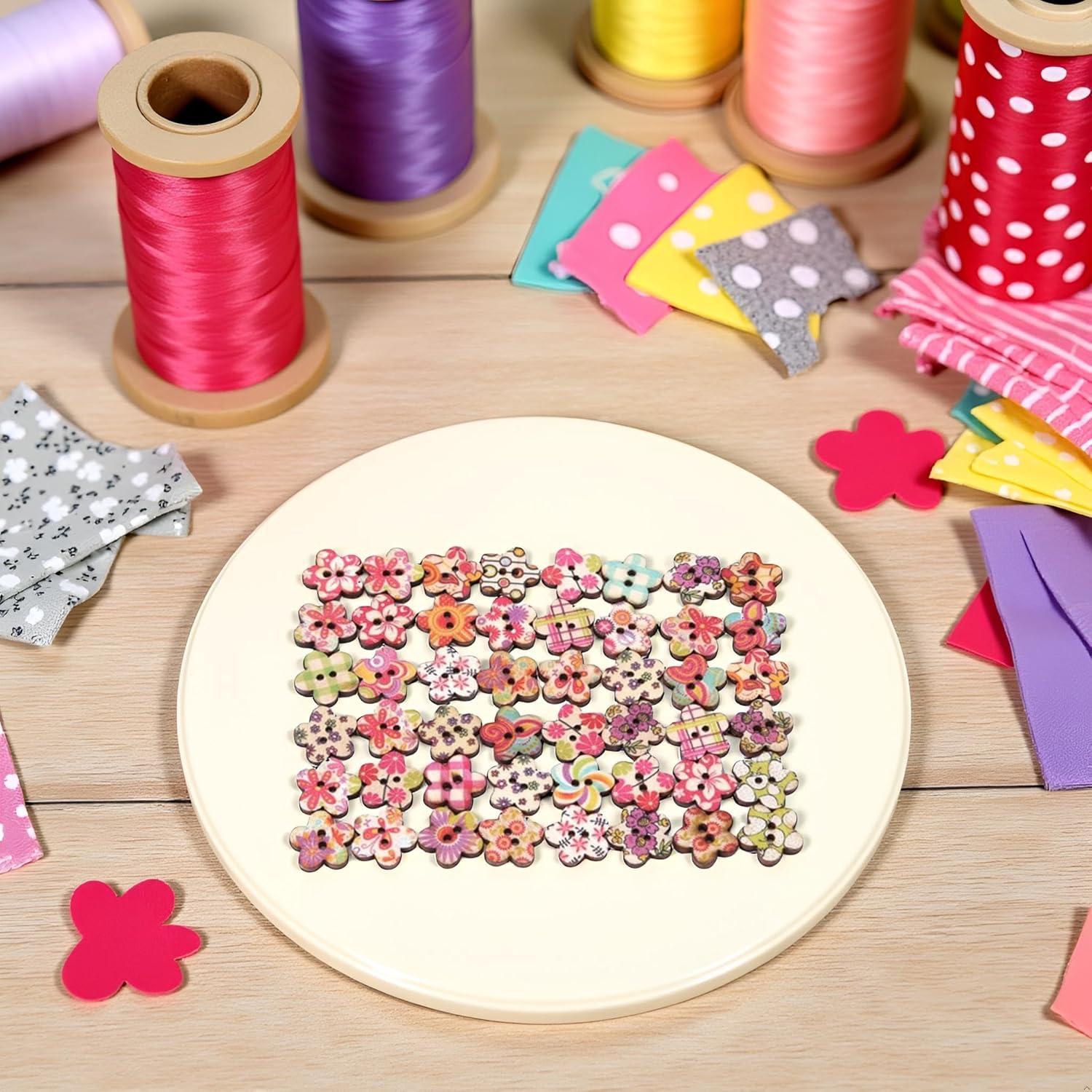 50 Botones de Madera Multicolor Tustao para Manualidades