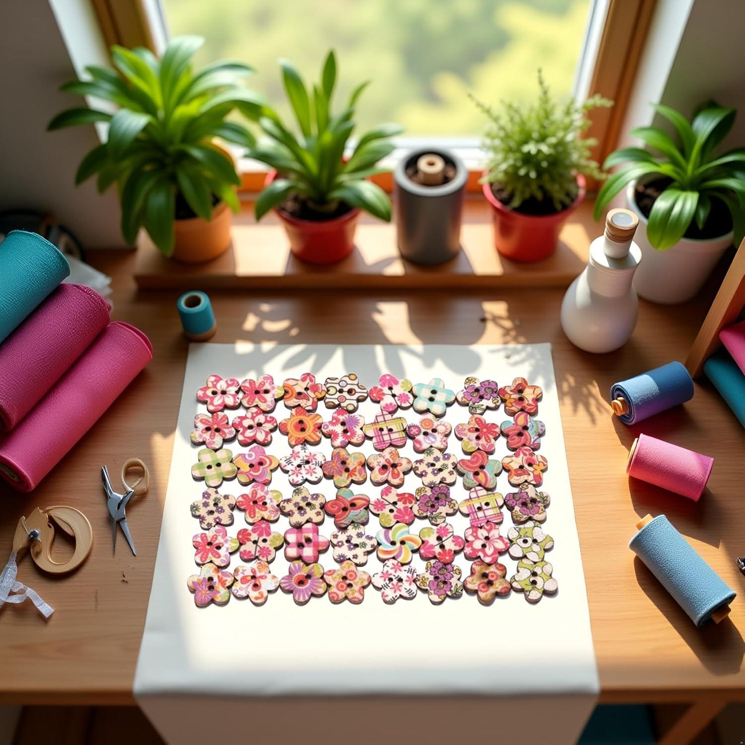 50 Botones de Madera Multicolor Tustao para Manualidades