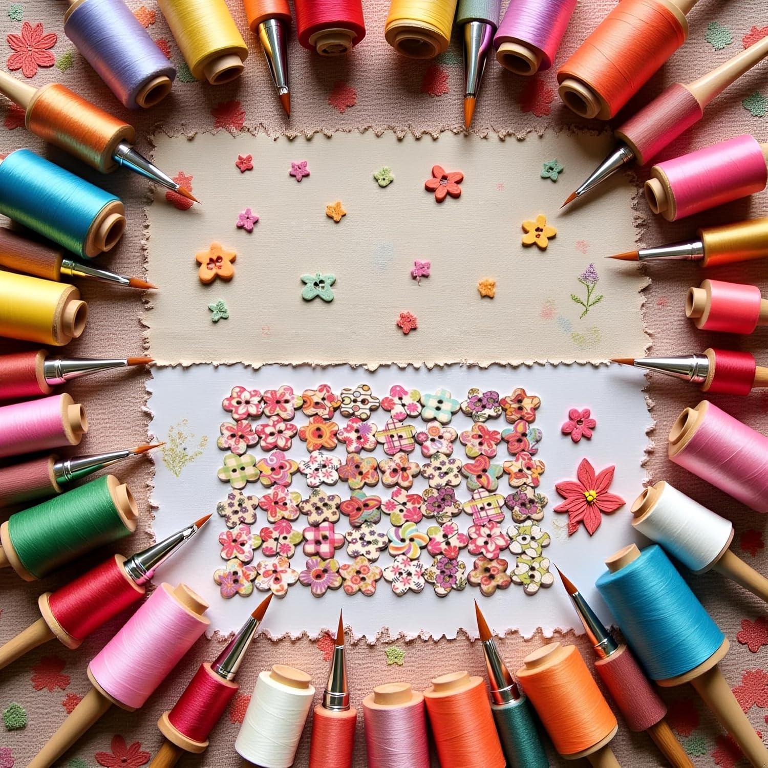 50 Botones de Madera Multicolor Tustao para Manualidades