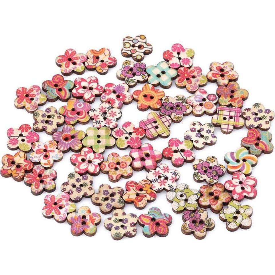 50 Botones de Madera Multicolor Tustao para Manualidades