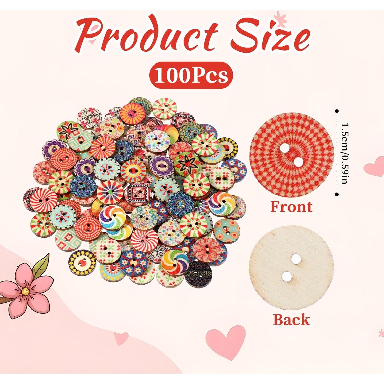 Botones de Madera Vintage Cobee 1.5cm 100 Pcs Multicolor