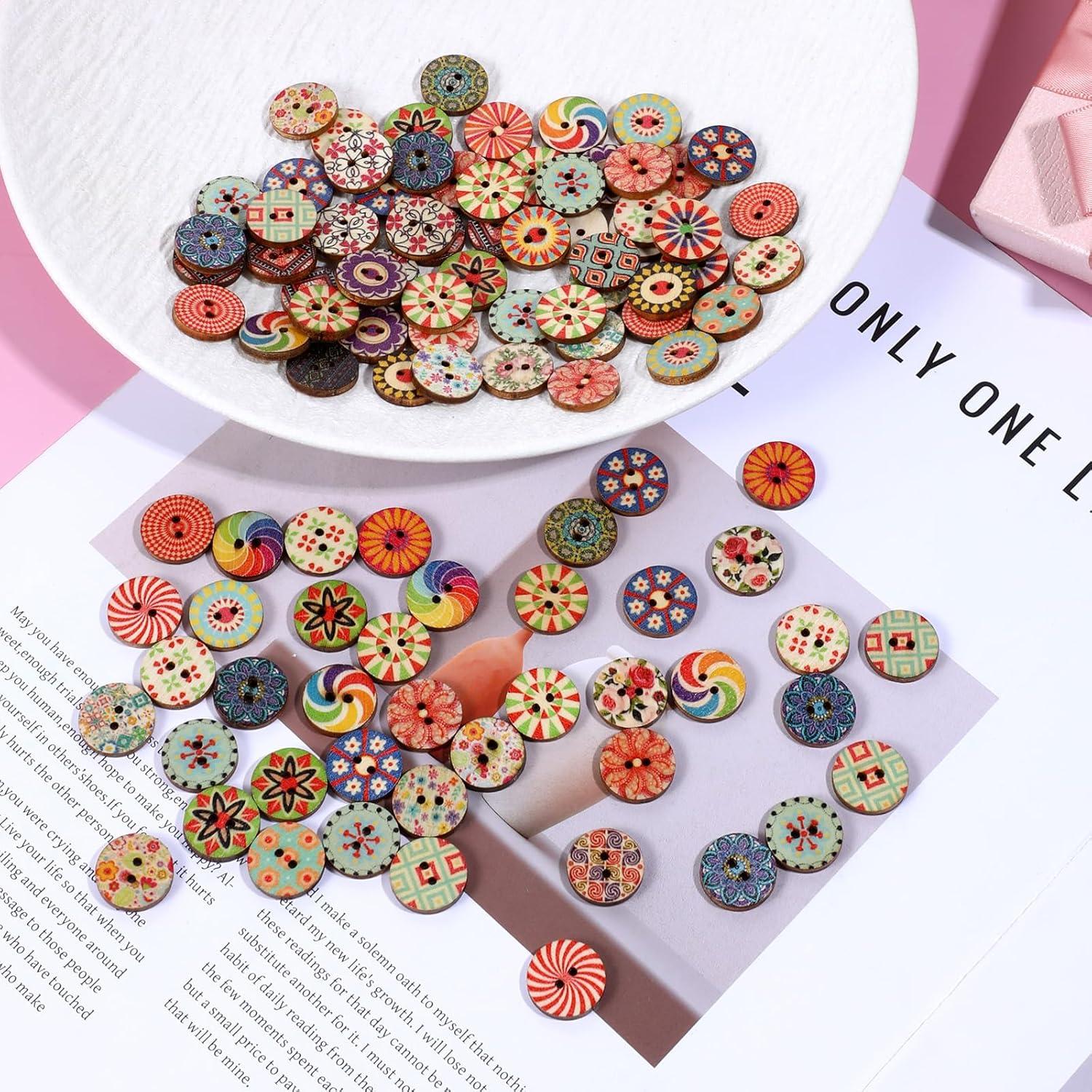 Botones de Madera Vintage Cobee 1.5cm 100 Pcs Multicolor