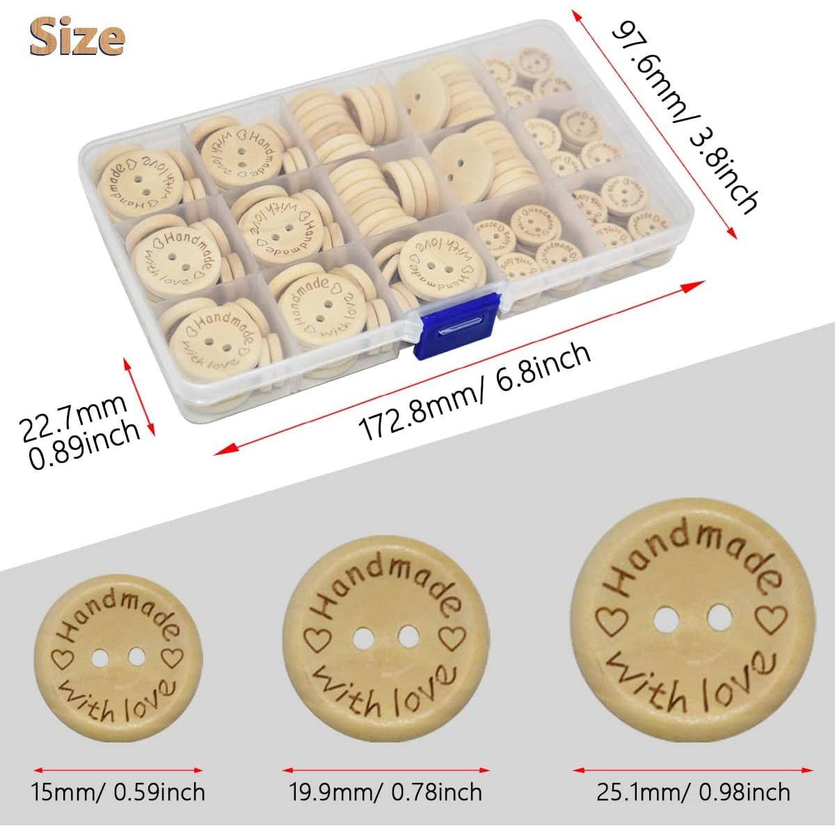 150 Botones de Madera Renashed 15mm 20mm 25mm para DIY