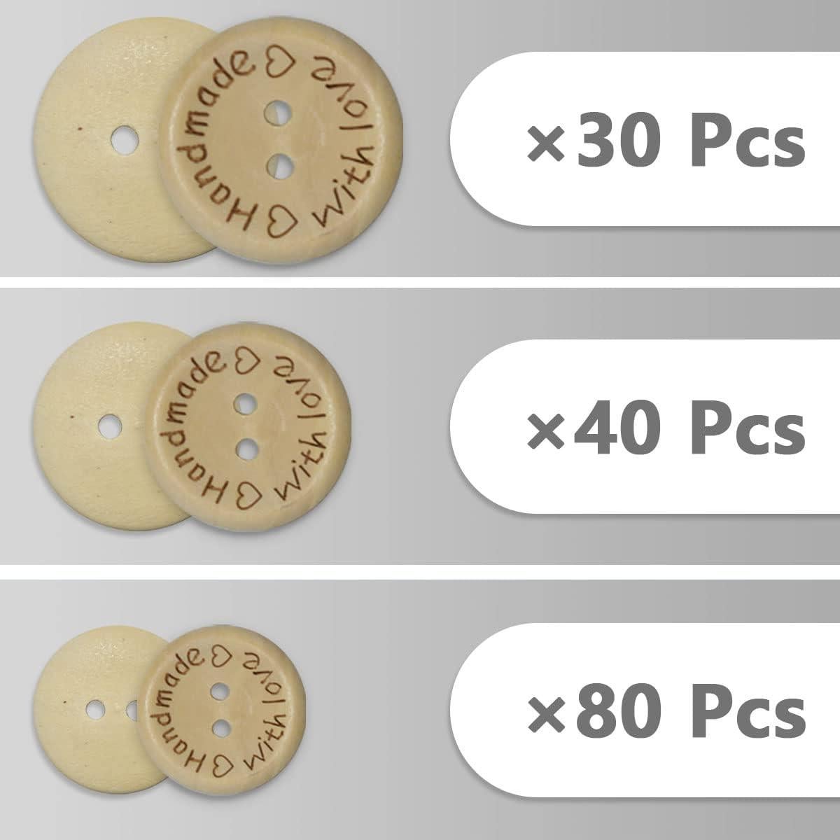 150 Botones de Madera Renashed 15mm 20mm 25mm para DIY