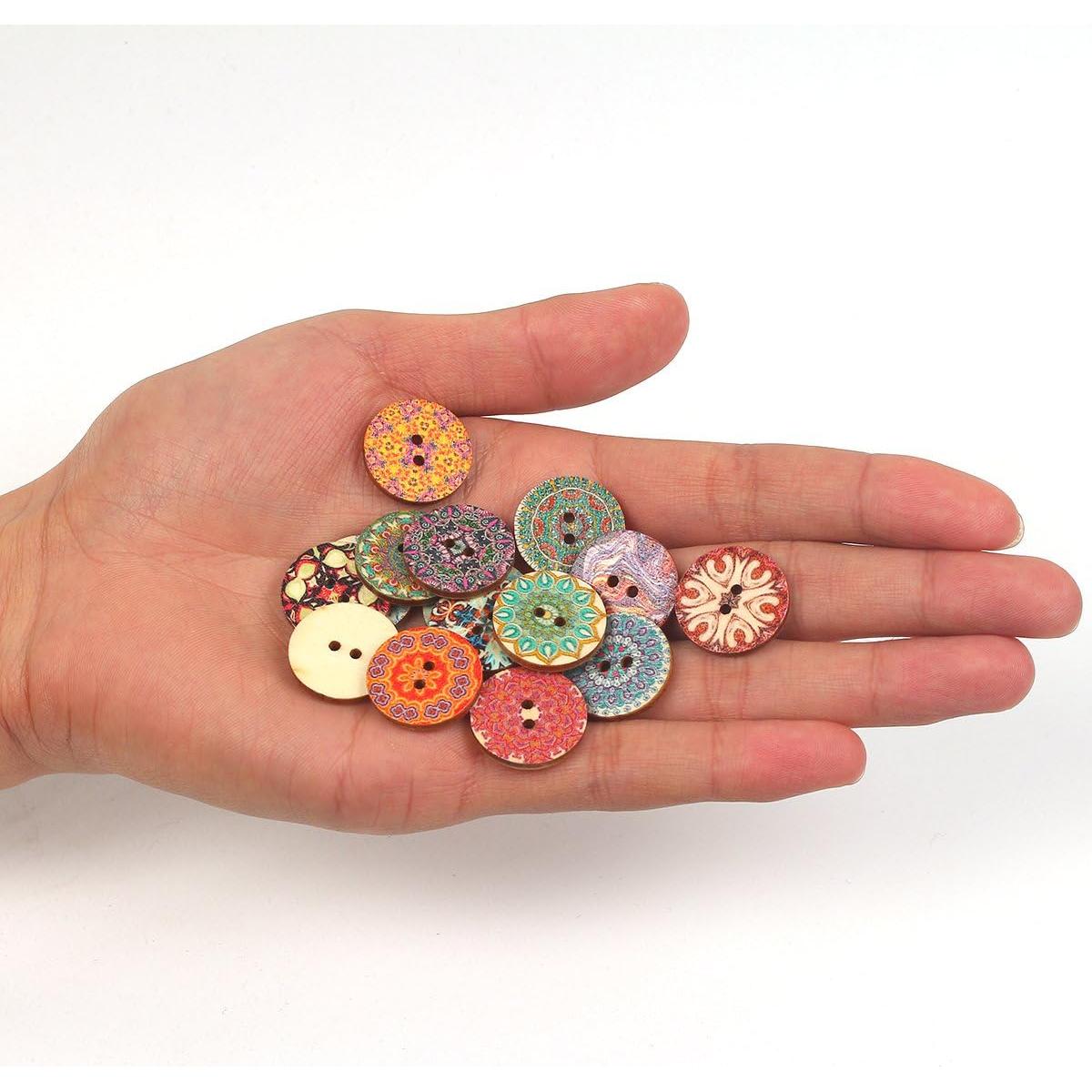 100 Botones de Madera Pintados 20mm para Manualidades y Costura