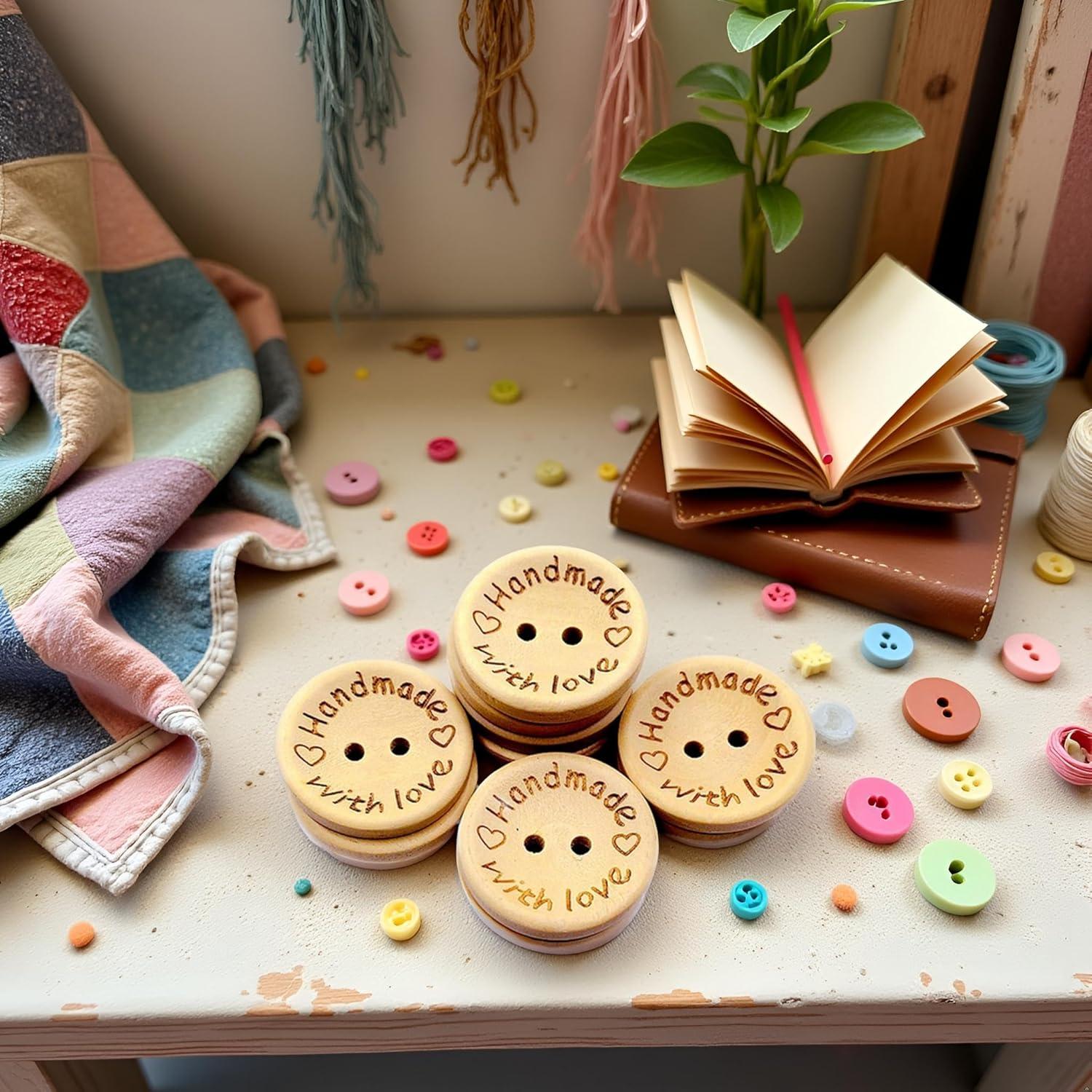 50 Botones de Madera Redondos 25mm Galepromot DIY Hecho a Mano