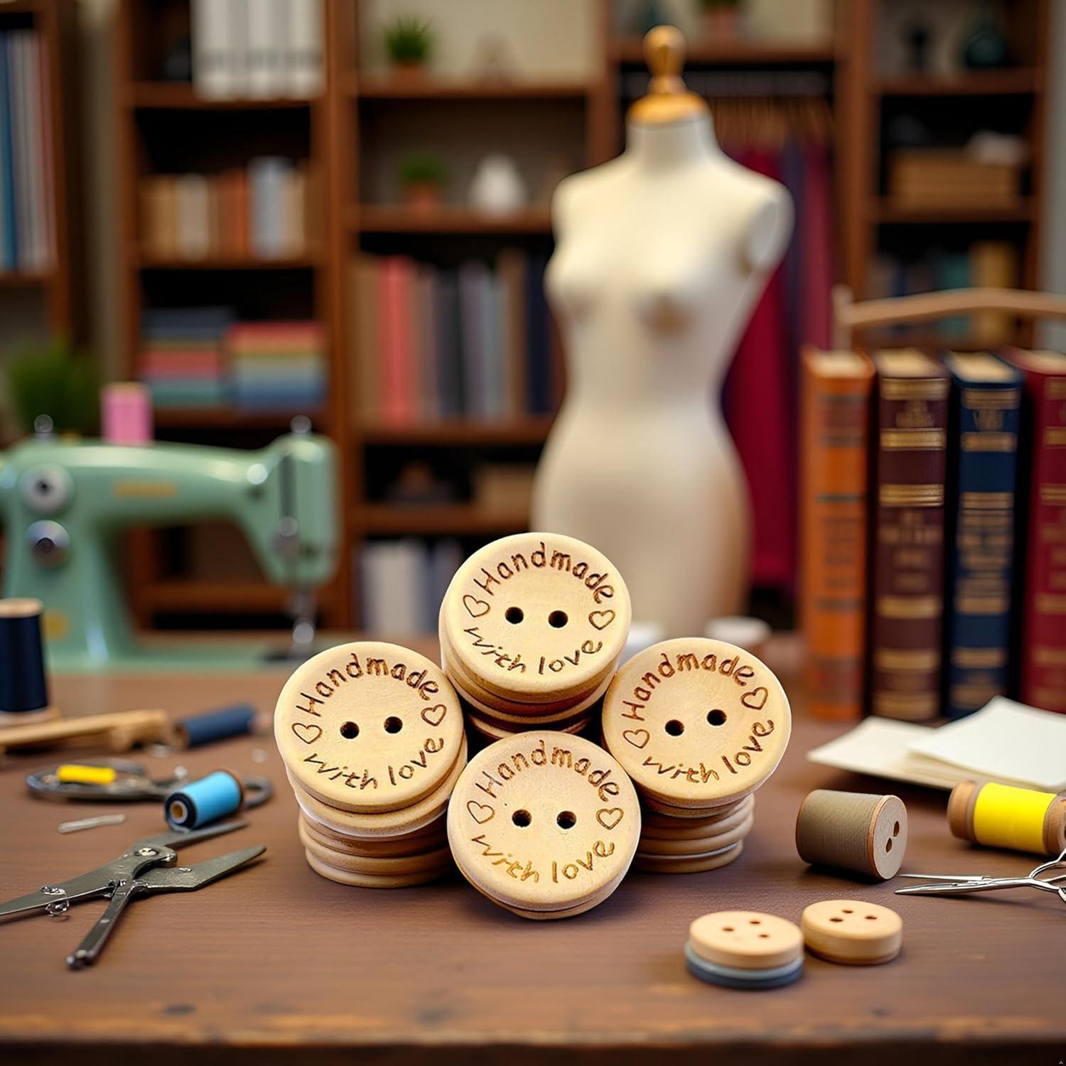 50 Botones de Madera Redondos 25mm Galepromot DIY Hecho a Mano