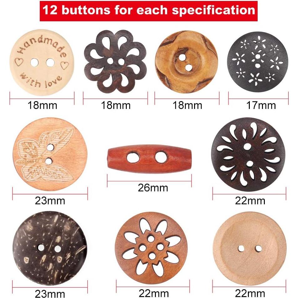 Botones de Madera Hechos a Mano Meifuly - 120 Piezas Variadas