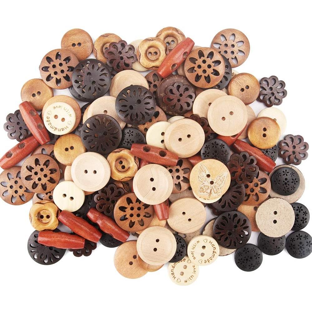 Botones de Madera Hechos a Mano Meifuly - 120 Piezas Variadas