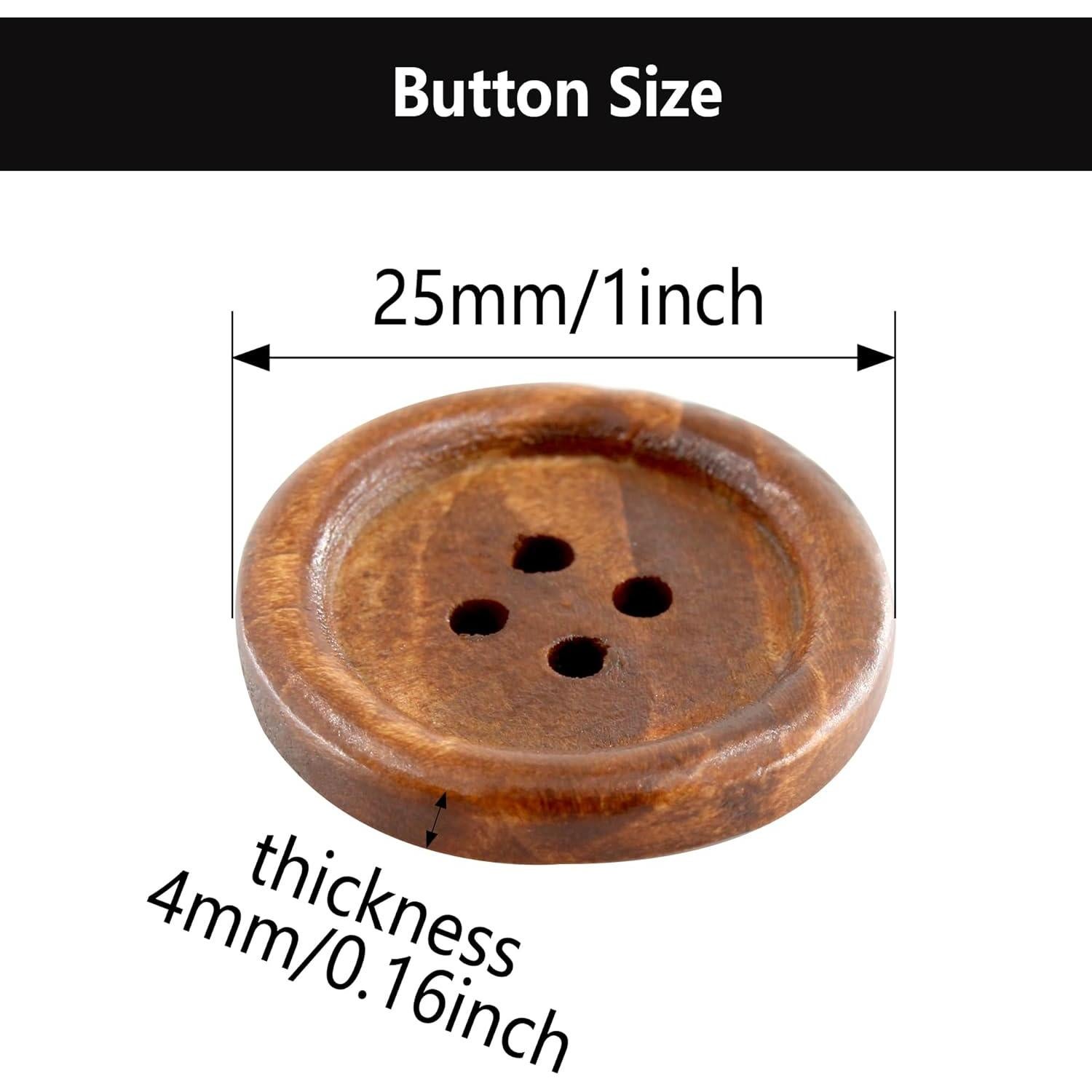 Botones de Madera Natural pson 25mm 60pcs Marrón Redondos