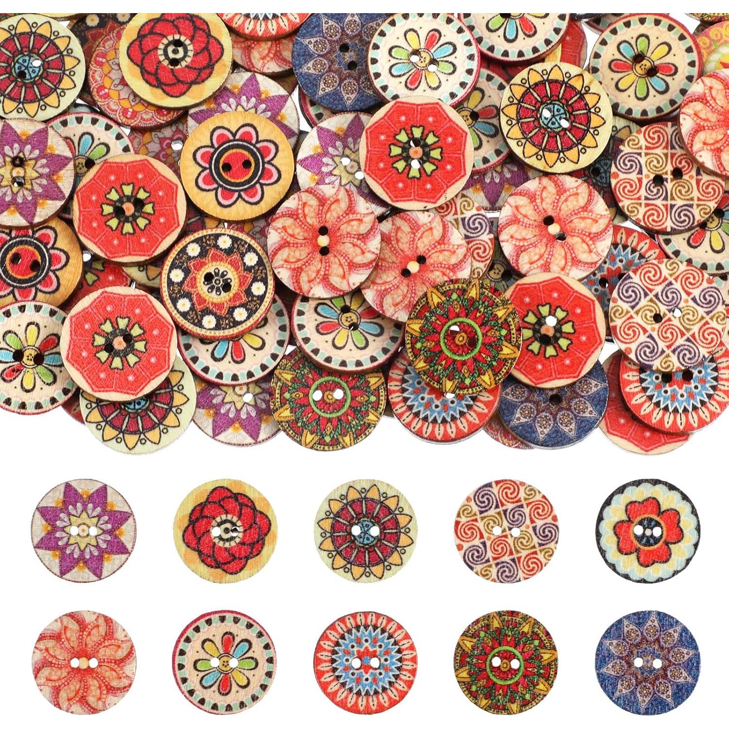 100 Botones de Madera Vintage Gjinxi 20mm Coloridos para Manualidades