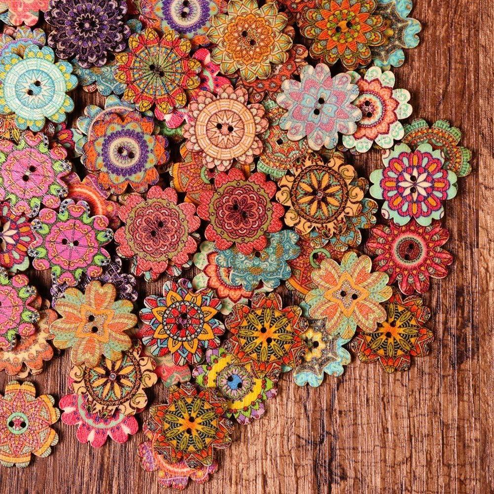 Botones de Madera AKOAK 100 Piezas 20mm Patrón Girasol