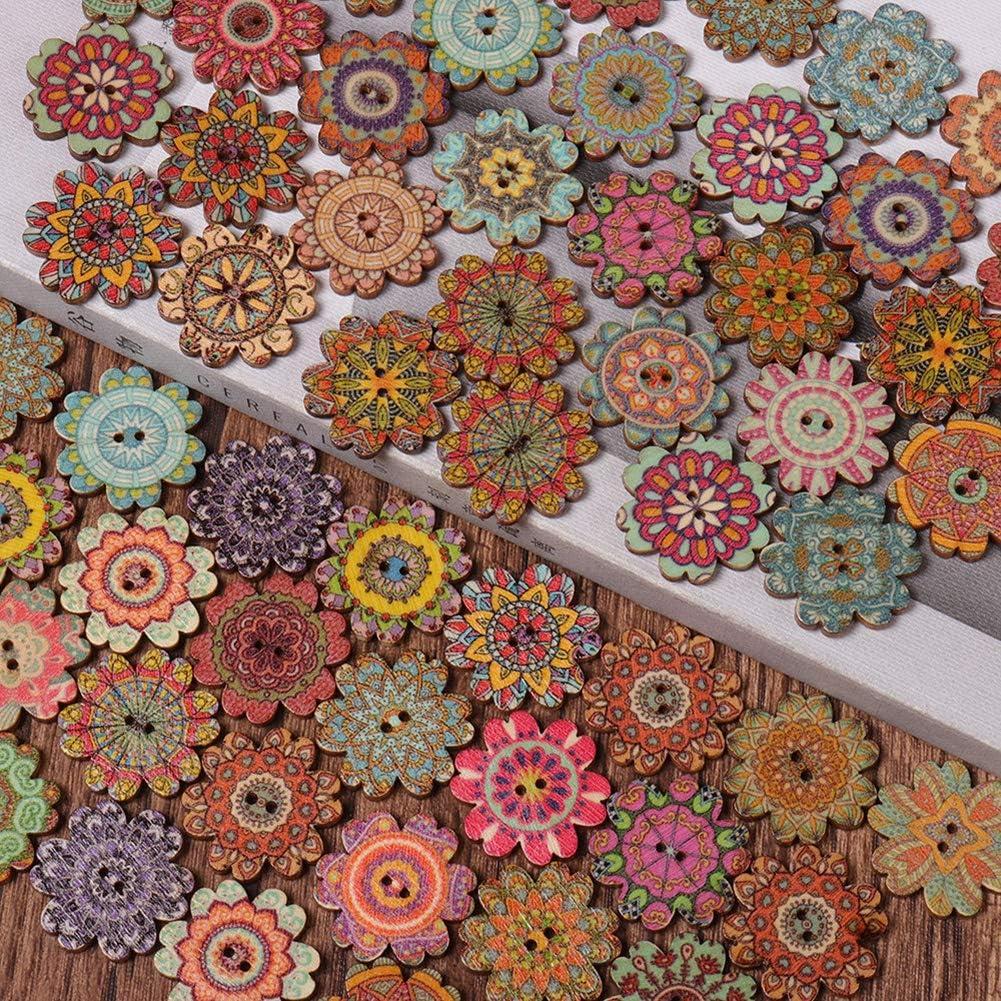 Botones de Madera AKOAK 100 Piezas 20mm Patrón Girasol