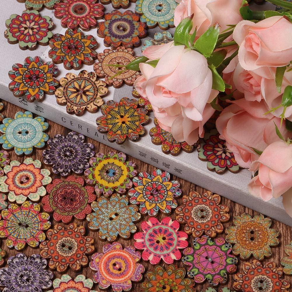 Botones de Madera AKOAK 100 Piezas 20mm Patrón Girasol