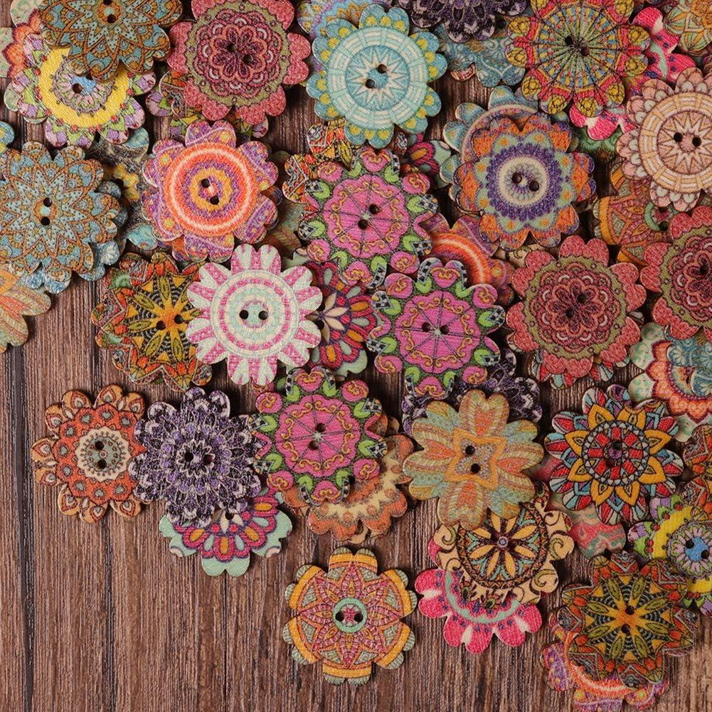 Botones de Madera AKOAK 100 Piezas 20mm Patrón Girasol