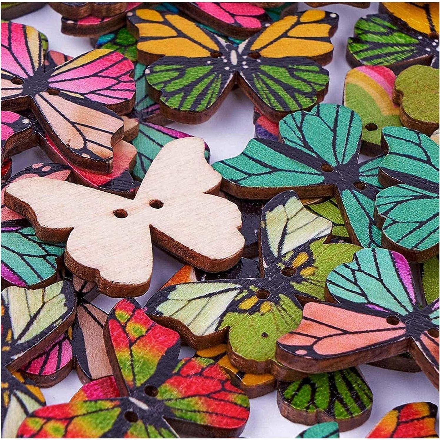 200 Botones de Madera Mariposa HLARTNET 28x20mm Multicolor