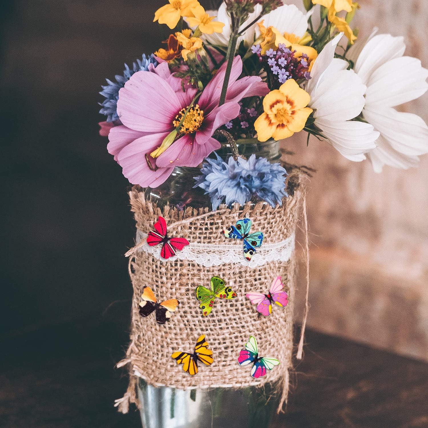 200 Botones de Madera Mariposa HLARTNET 28x20mm Multicolor