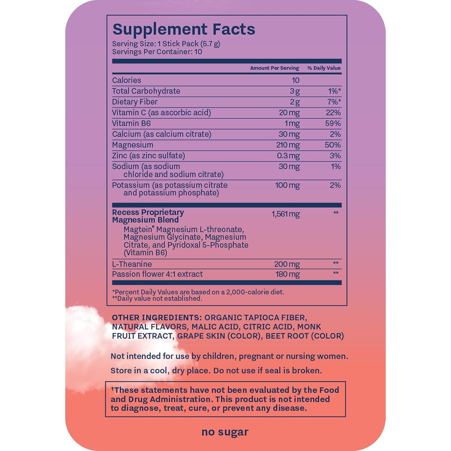 Polvo Calmante Recess 5.67g - Magnesio L-Treonato y Electrolitos