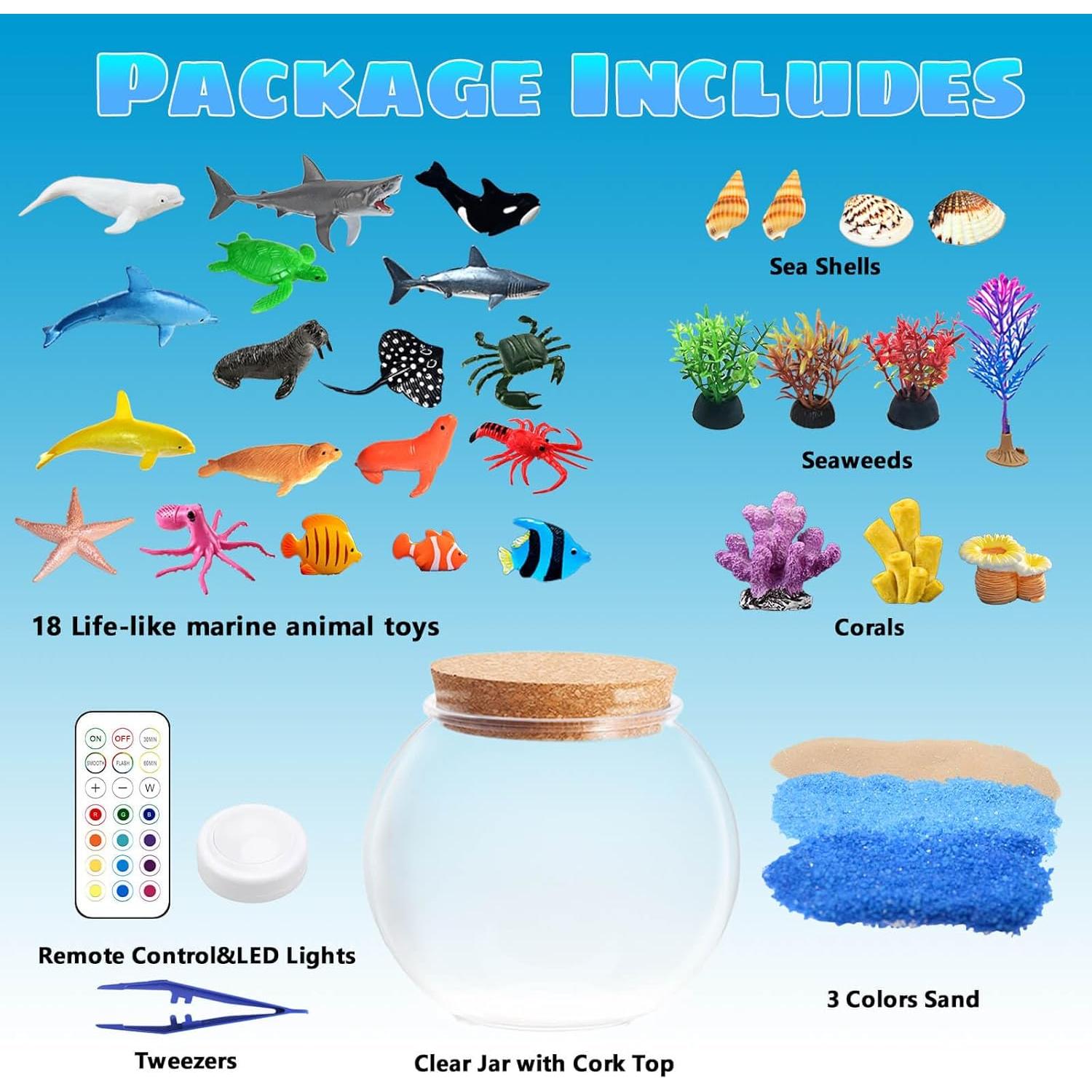 Kit de Terrario Iluminado Kiddgroo Océano 18 Piezas Luz LED