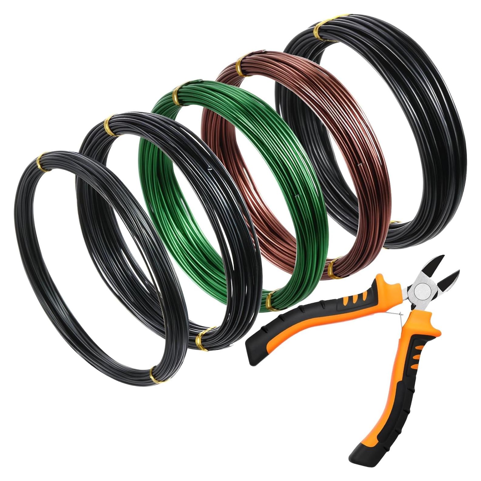 Juego de Alambre de Bonsai Mudder 5 Rollos 160 Pies 1/1.5/2 mm