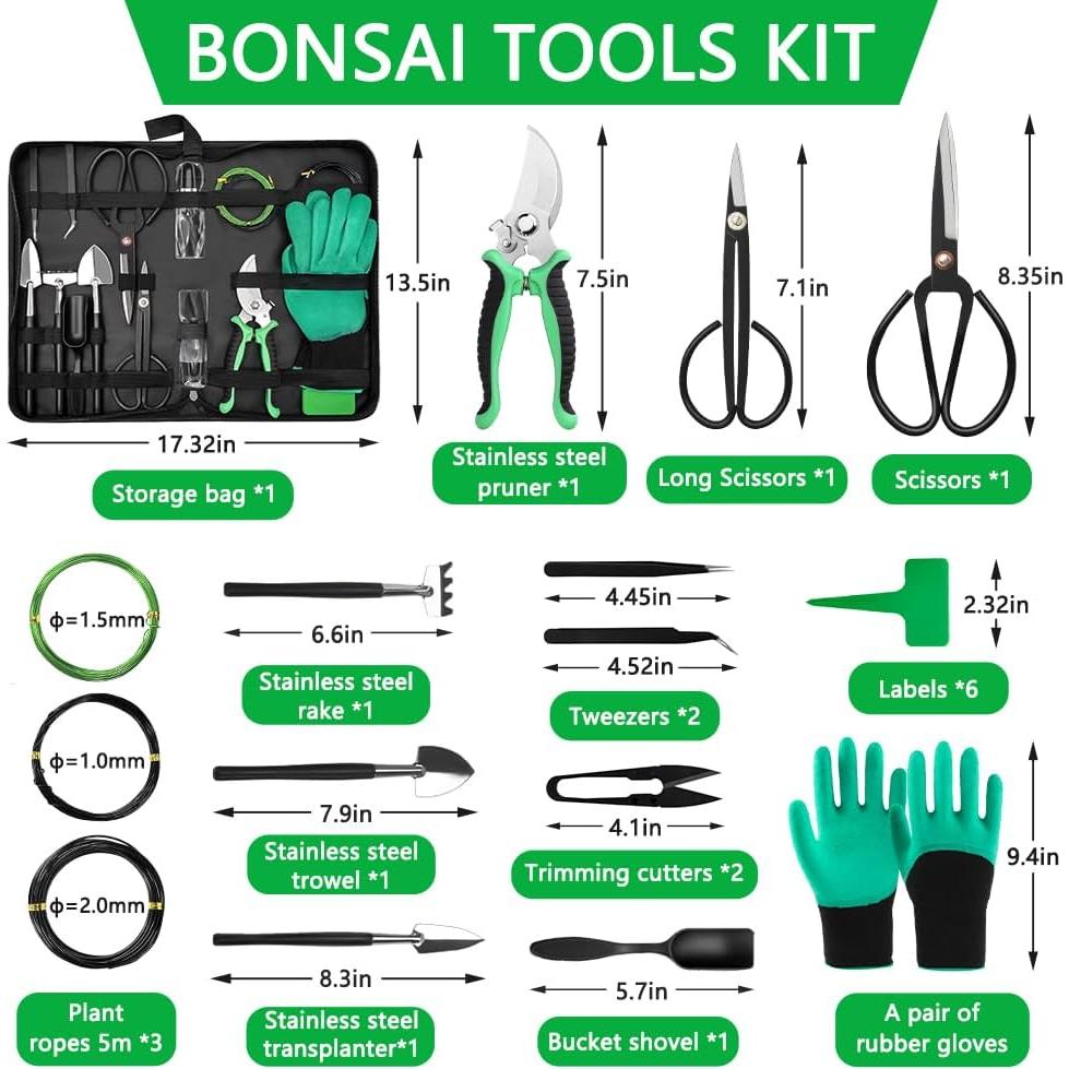 Kit de Herramientas para Bonsai Bonfino - 21 Piezas, Acero Inoxidable