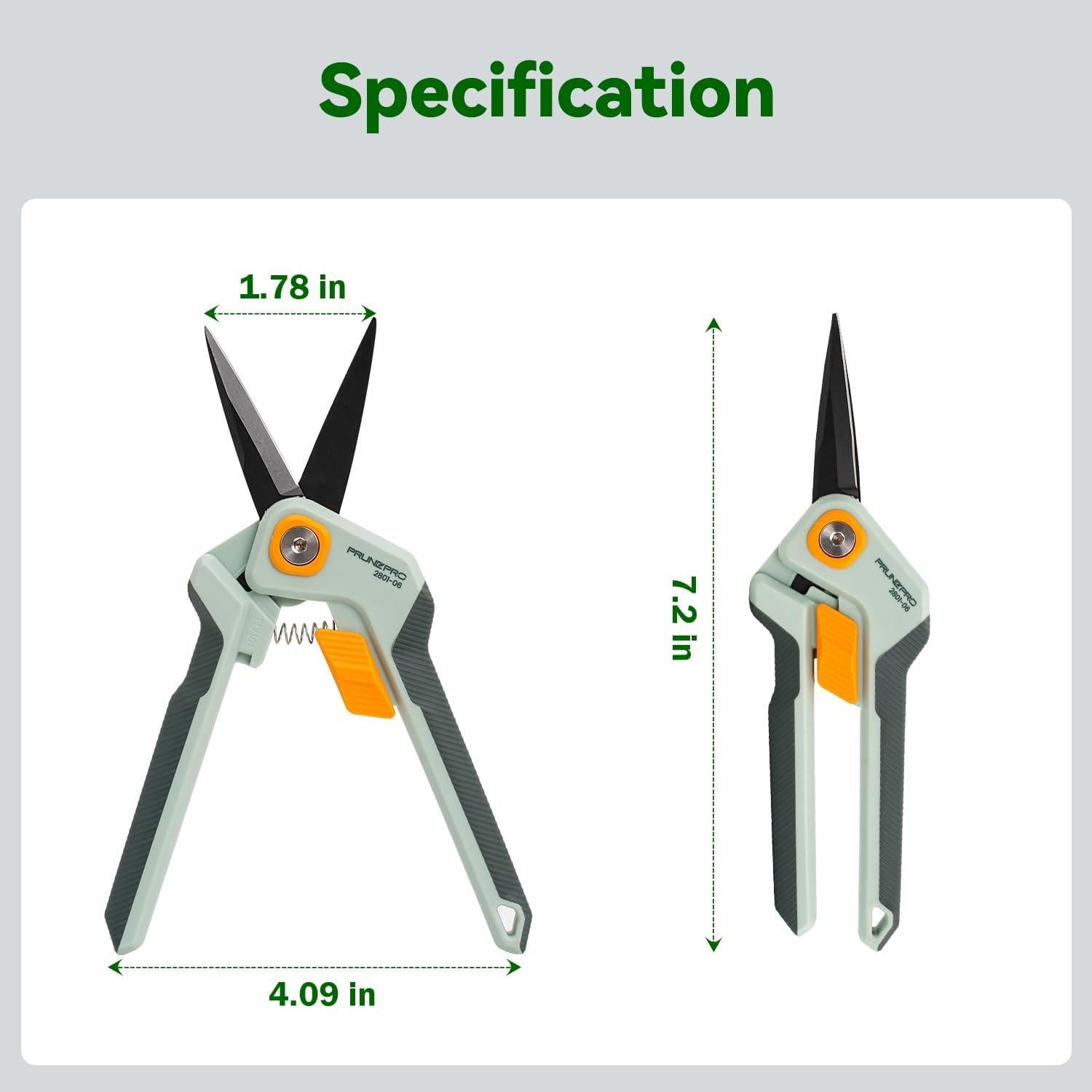 PrunePro Garden Scissors Pruning Shears Sharp Stainless Steel Non-Stick Teflon Coating Blade for Precise Cuts Garden Snip Bonsai Clippers for Plants Rose Flower