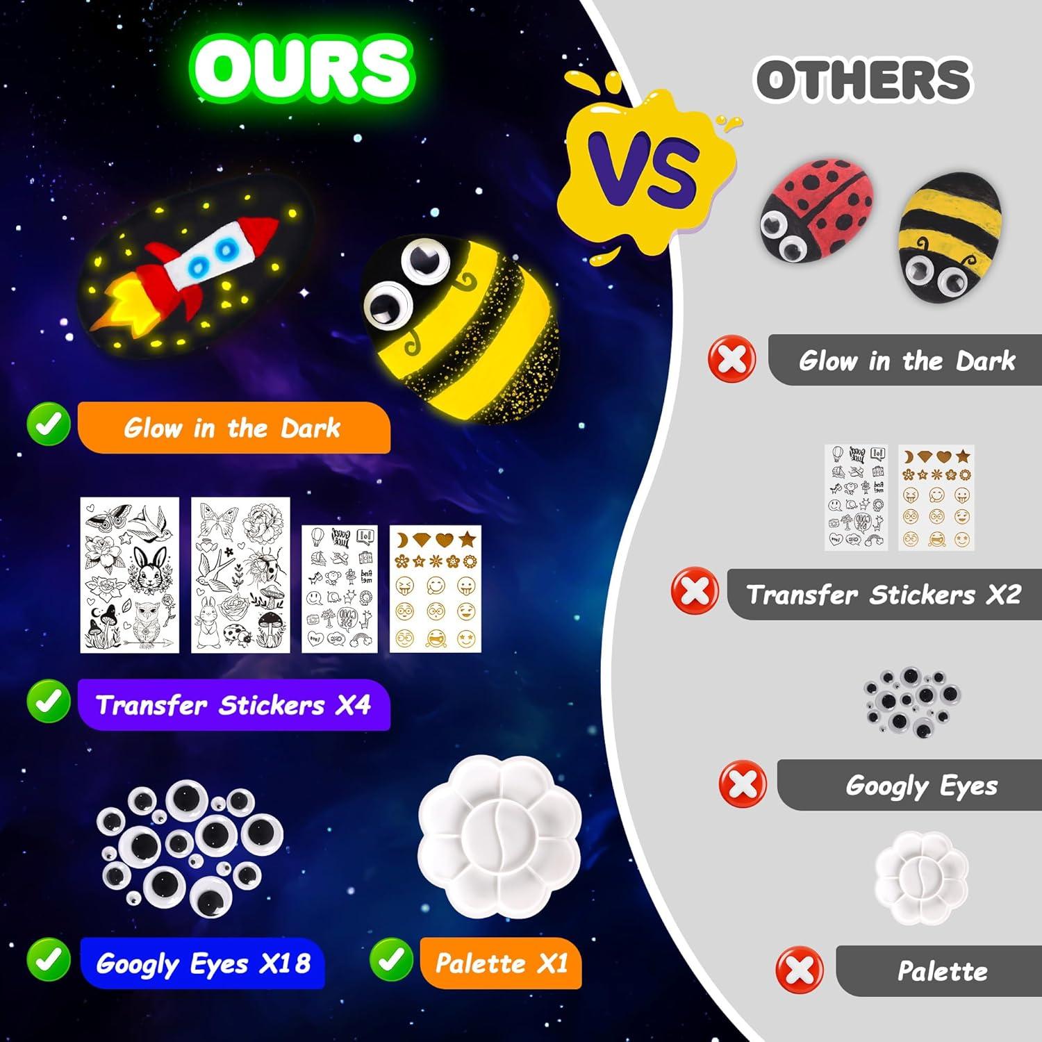 Kit de Pintura de Rocas Crincy DIY Brillan en la Oscuridad