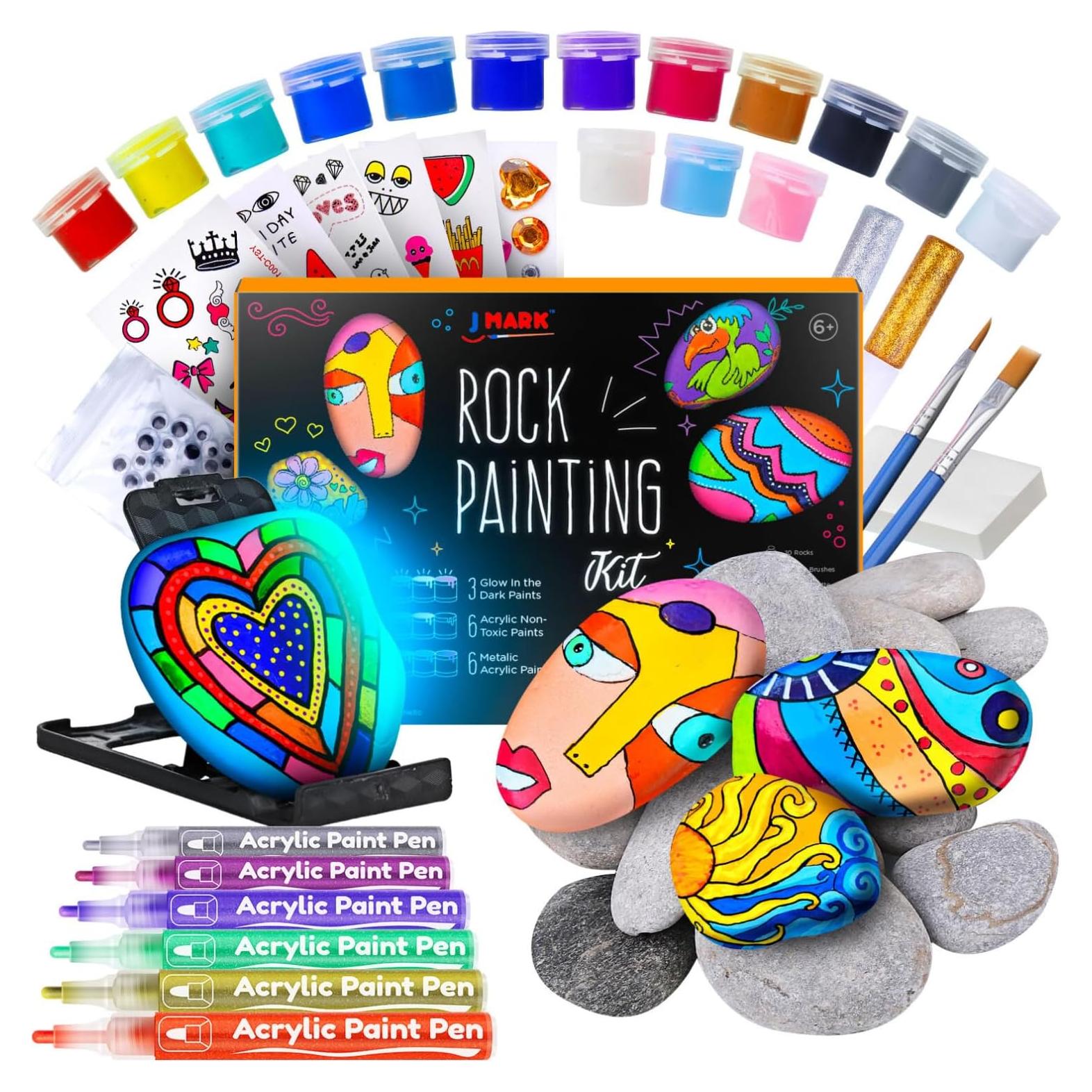 Kit de Pintura de Rocas J MARK 42 Piezas Brillan en la Oscuridad