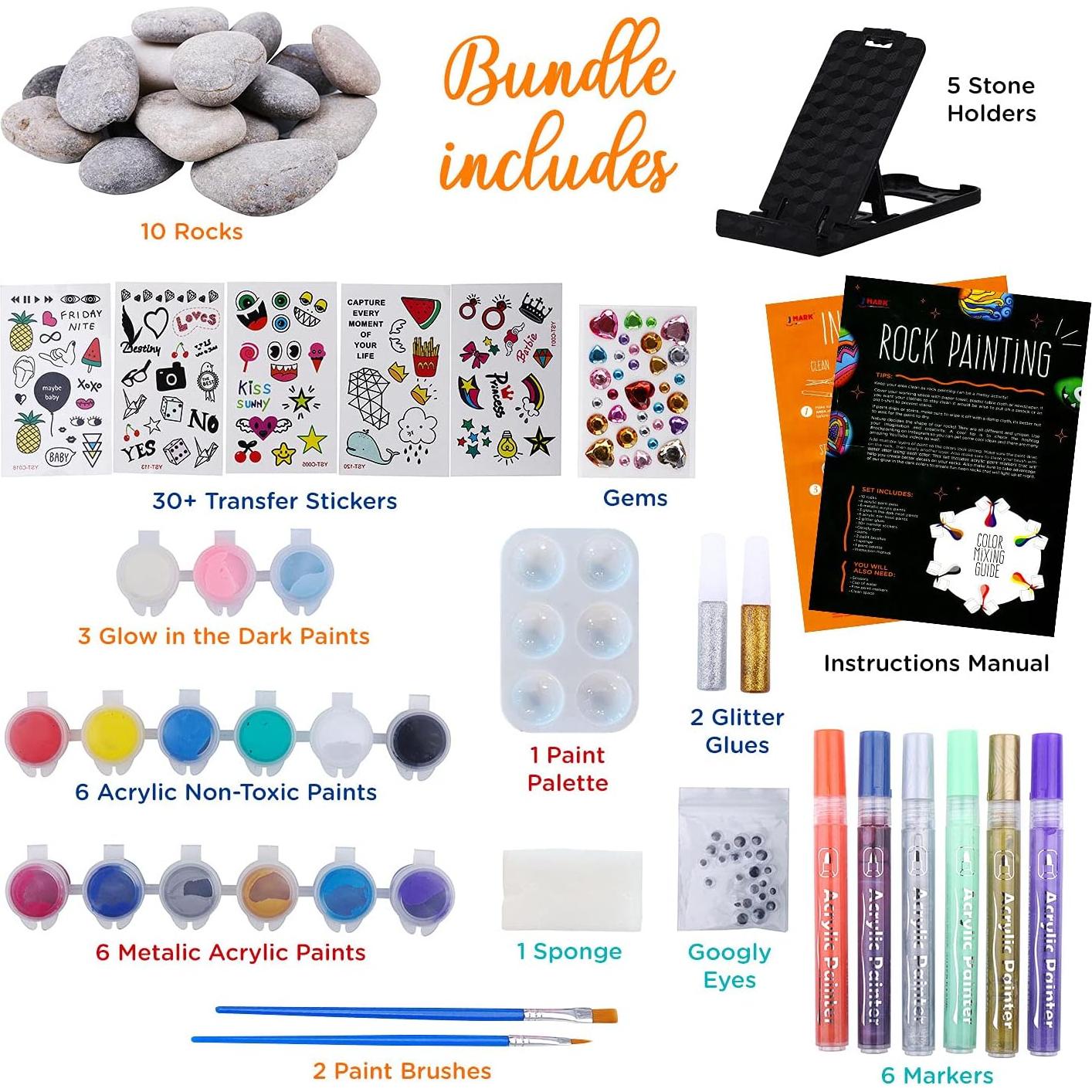 Kit de Pintura de Rocas J MARK 42 Piezas Brillan en la Oscuridad