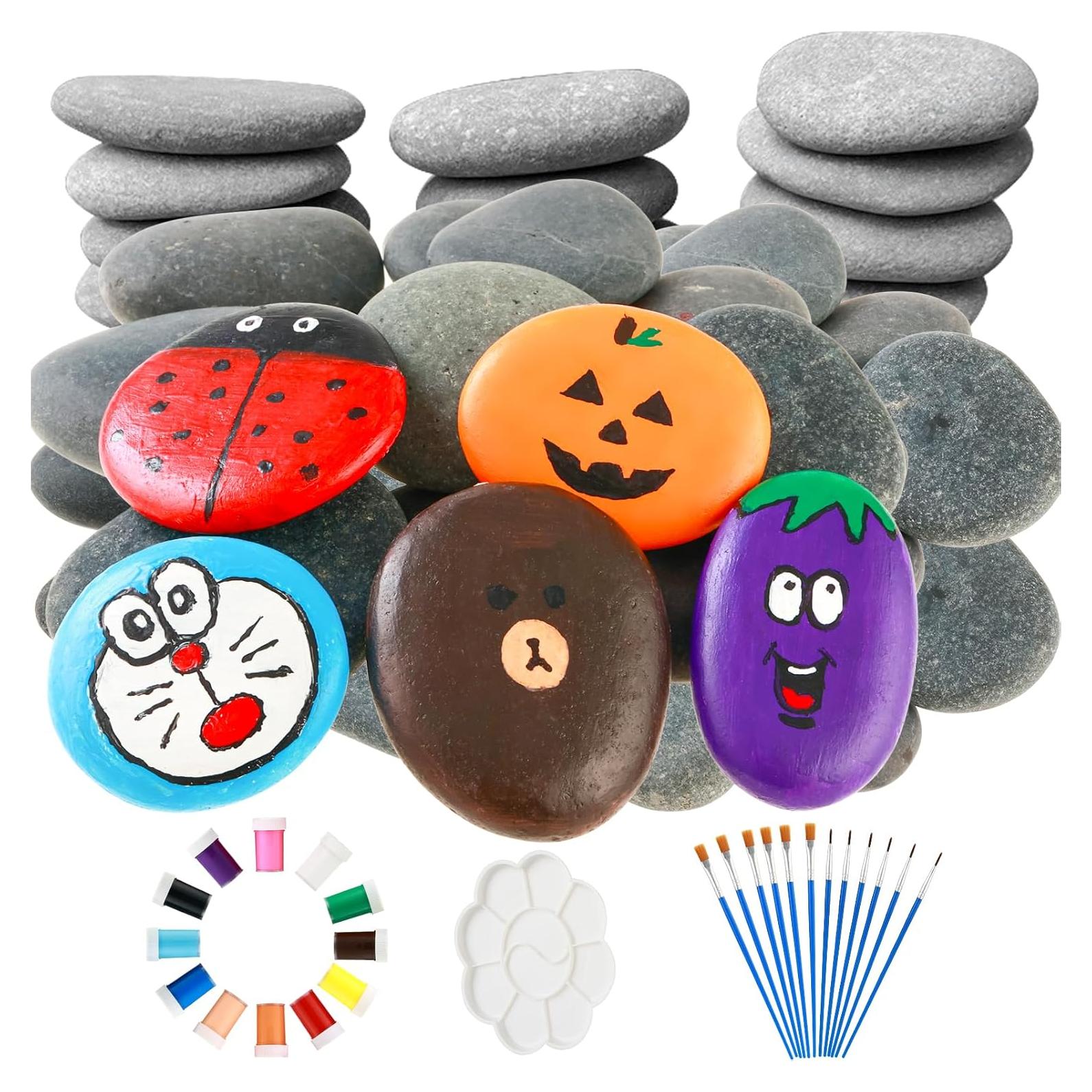 Kit de Pintura de Rocas KvyusFlourish 43 Pcs 2-3" para Manualidades