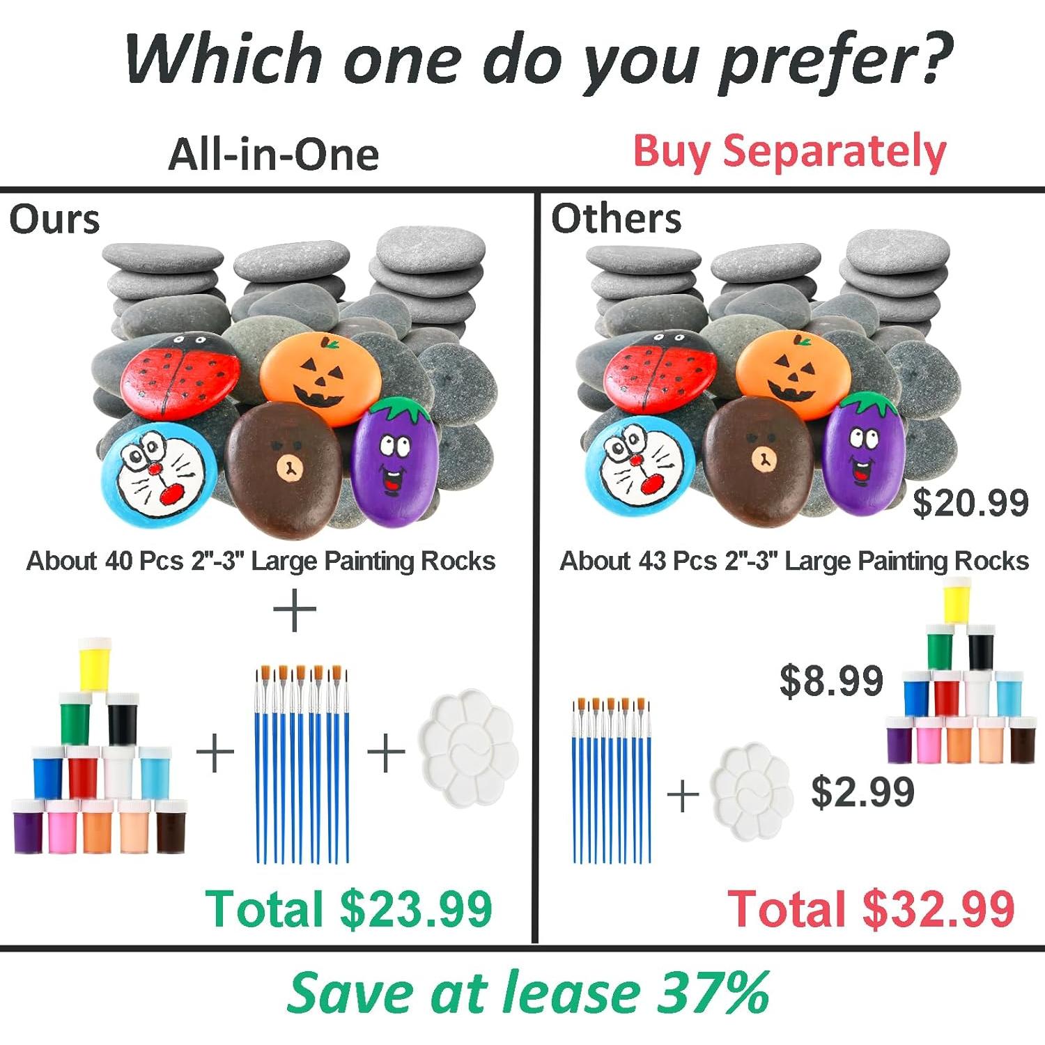 Kit de Pintura de Rocas KvyusFlourish 43 Pcs 2-3" para Manualidades