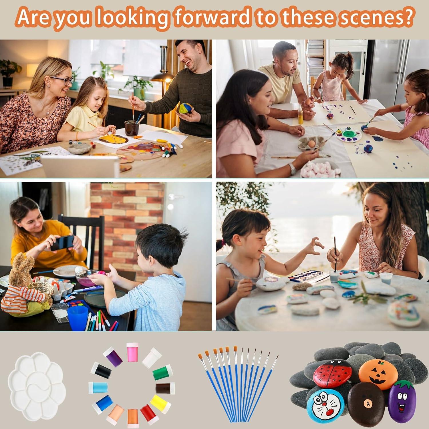 Kit de Pintura de Rocas KvyusFlourish 43 Pcs 2-3" para Manualidades