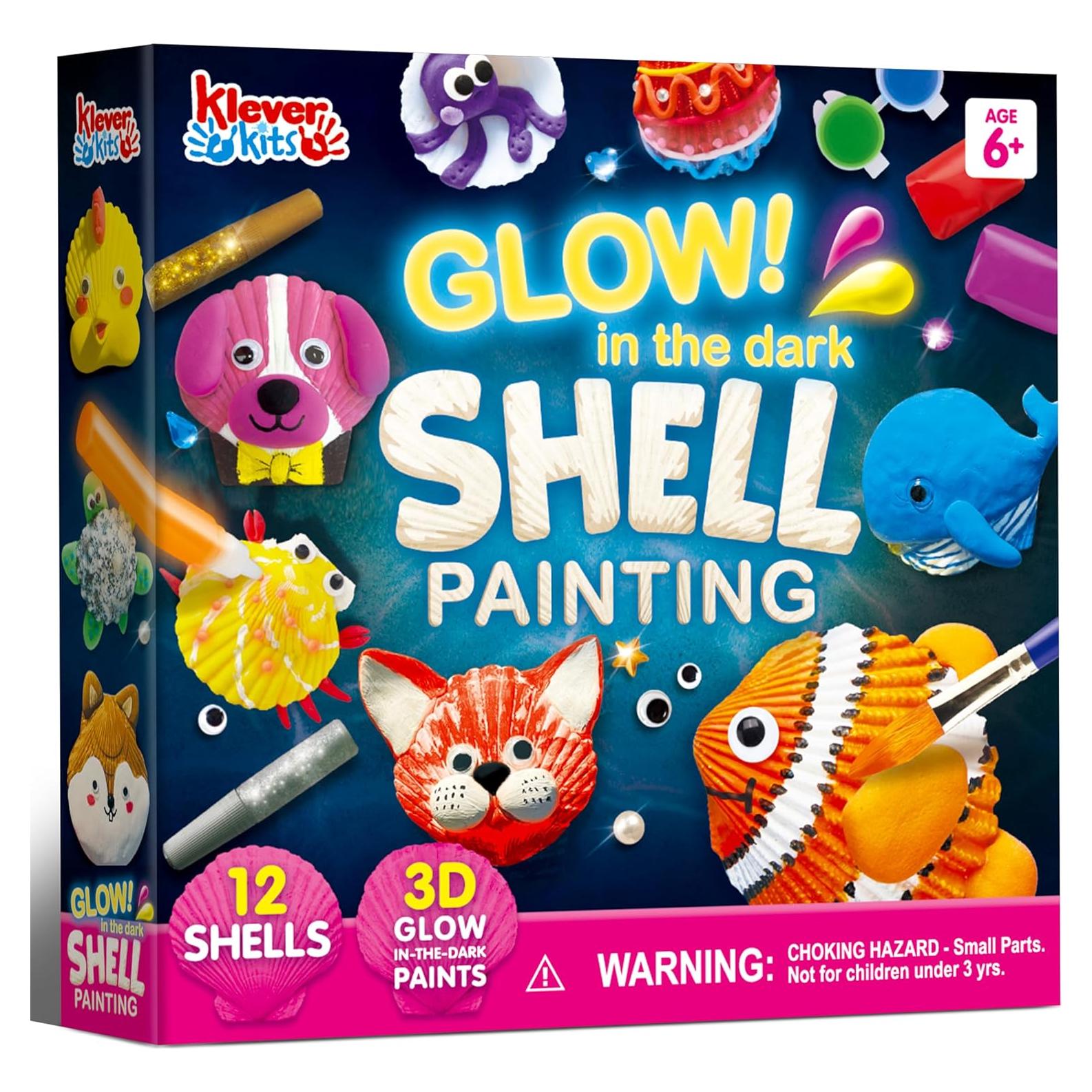 Kit de Pintura de Conchas Marinas Klever Kits - Brilla en la Oscuridad - 12 Piezas para Niños de 6 a 12 Años