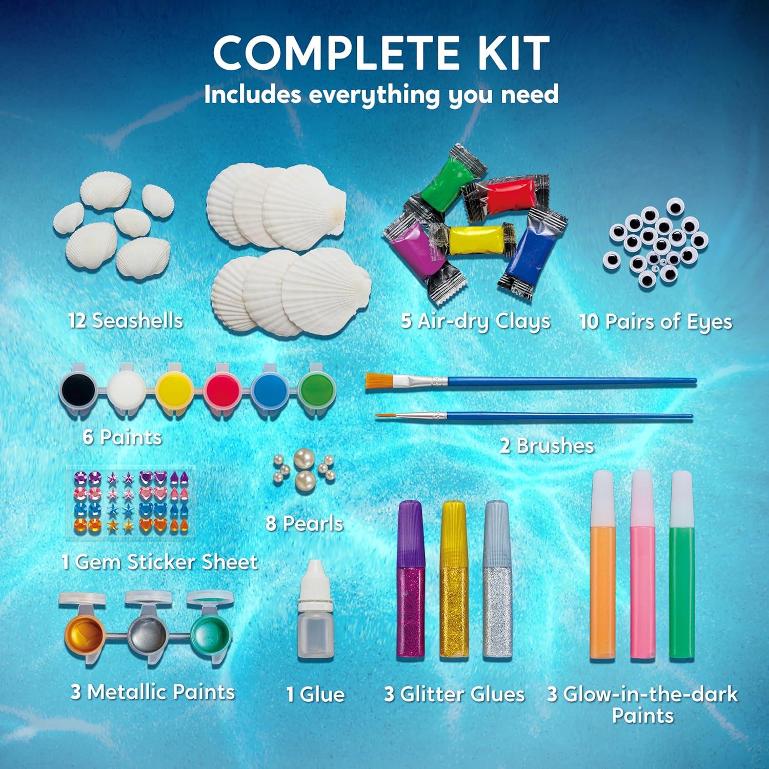Kit de Pintura de Conchas Marinas Klever Kits - Brilla en la Oscuridad - 12 Piezas para Niños de 6 a 12 Años