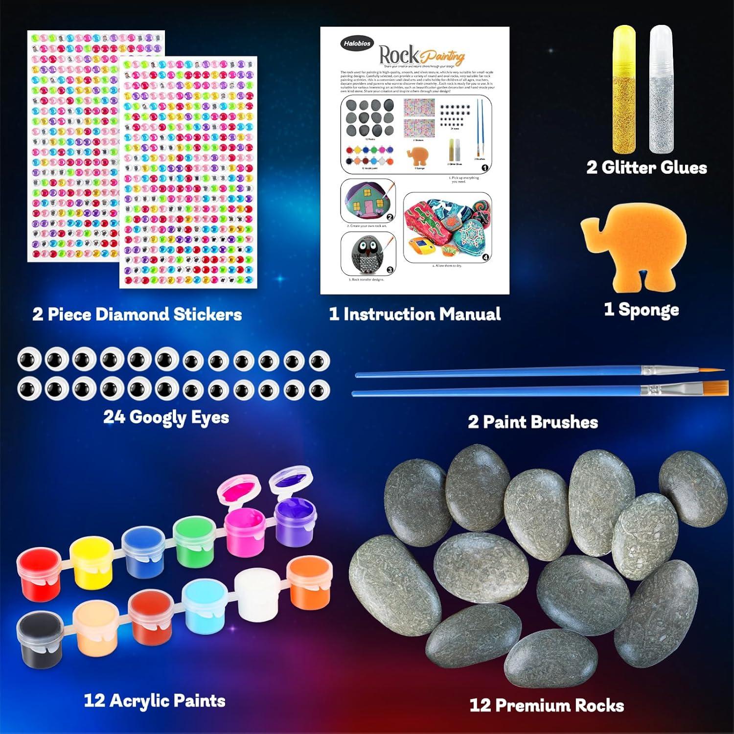 Kit de Pintura de Rocas Halobios - 12 Rocas, 12 Pinturas Acrílicas
